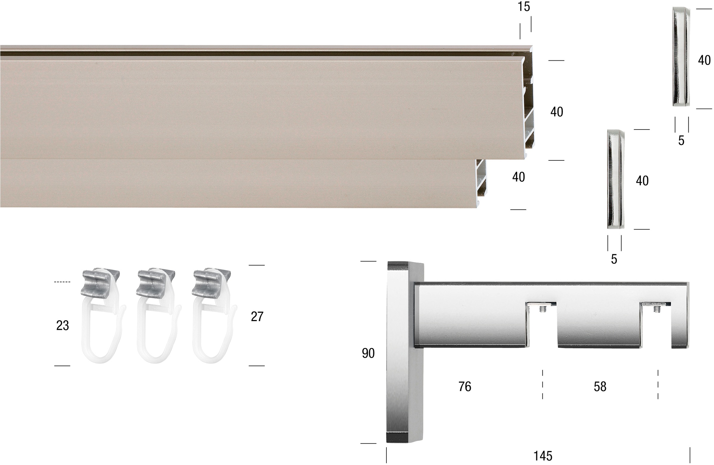 GARESA Innenlaufschiene »FLAT«, 2 läufig-läufig, Wunschmasslänge, Rechteckprofil, Wandmontage, perfekter Lauf, modern, verlängerbar