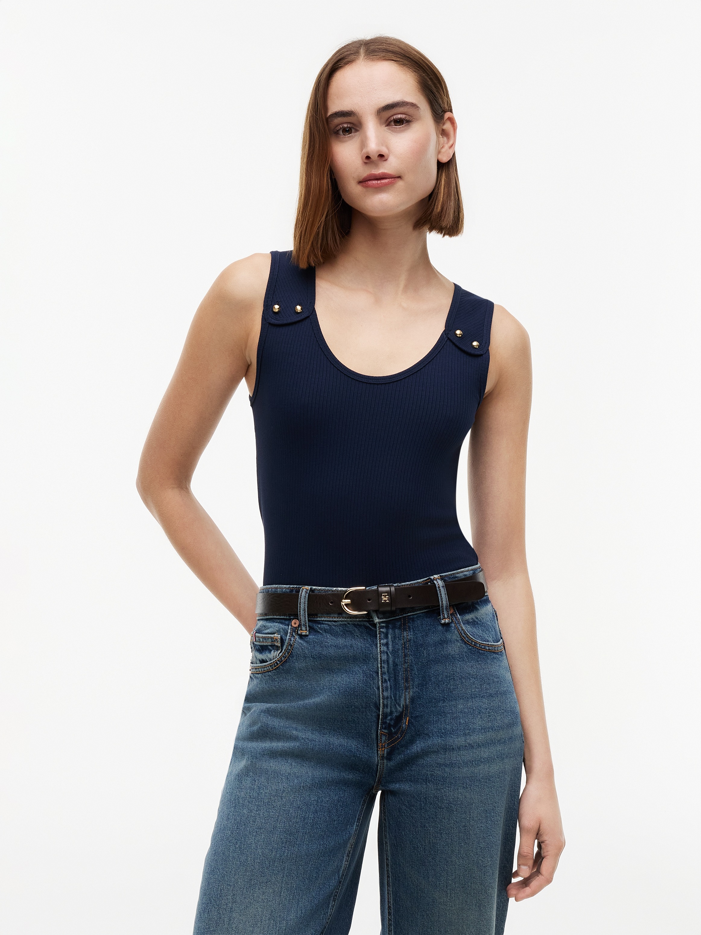 Image of Tommy Hilfiger Tanktop "GOLD BUTTON U-NK TANK" Viskosemischung, goldfarbene Knöpfe