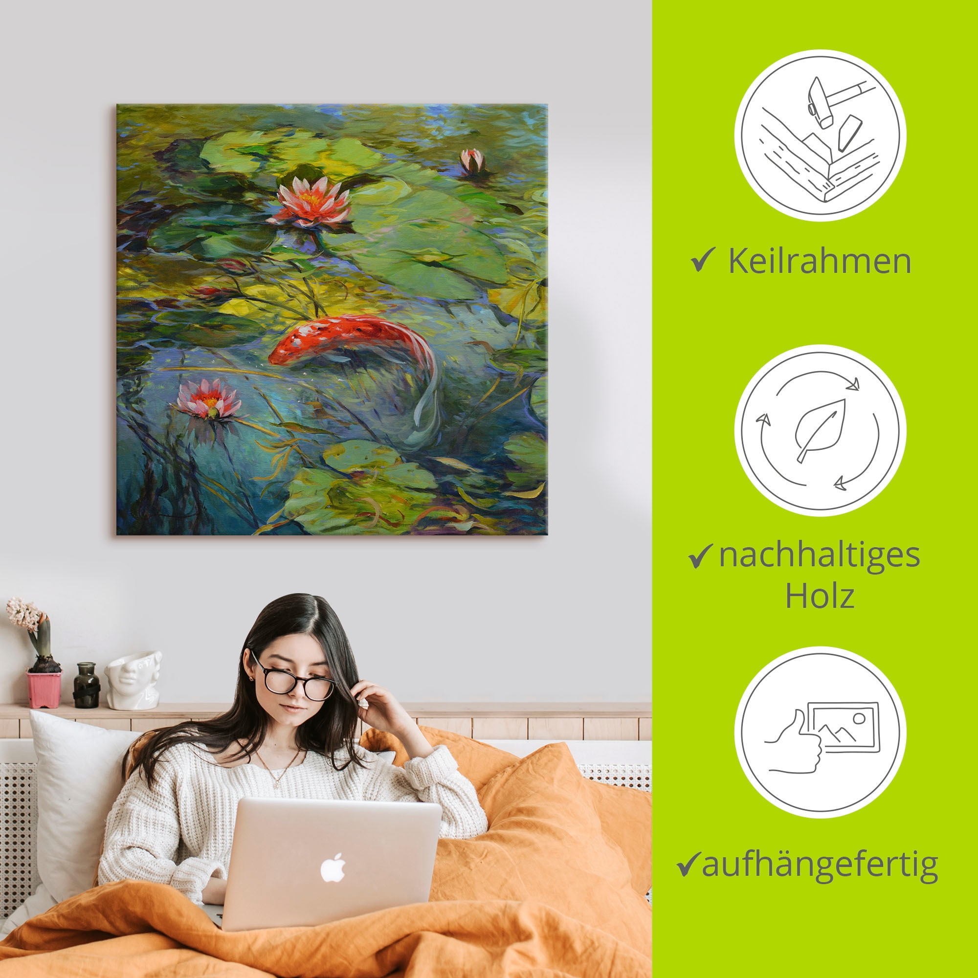 Artland Leinwandbild »Roter Koi« Wassertiere 1 Stk. tlg. auf Holzrahmen gespannt