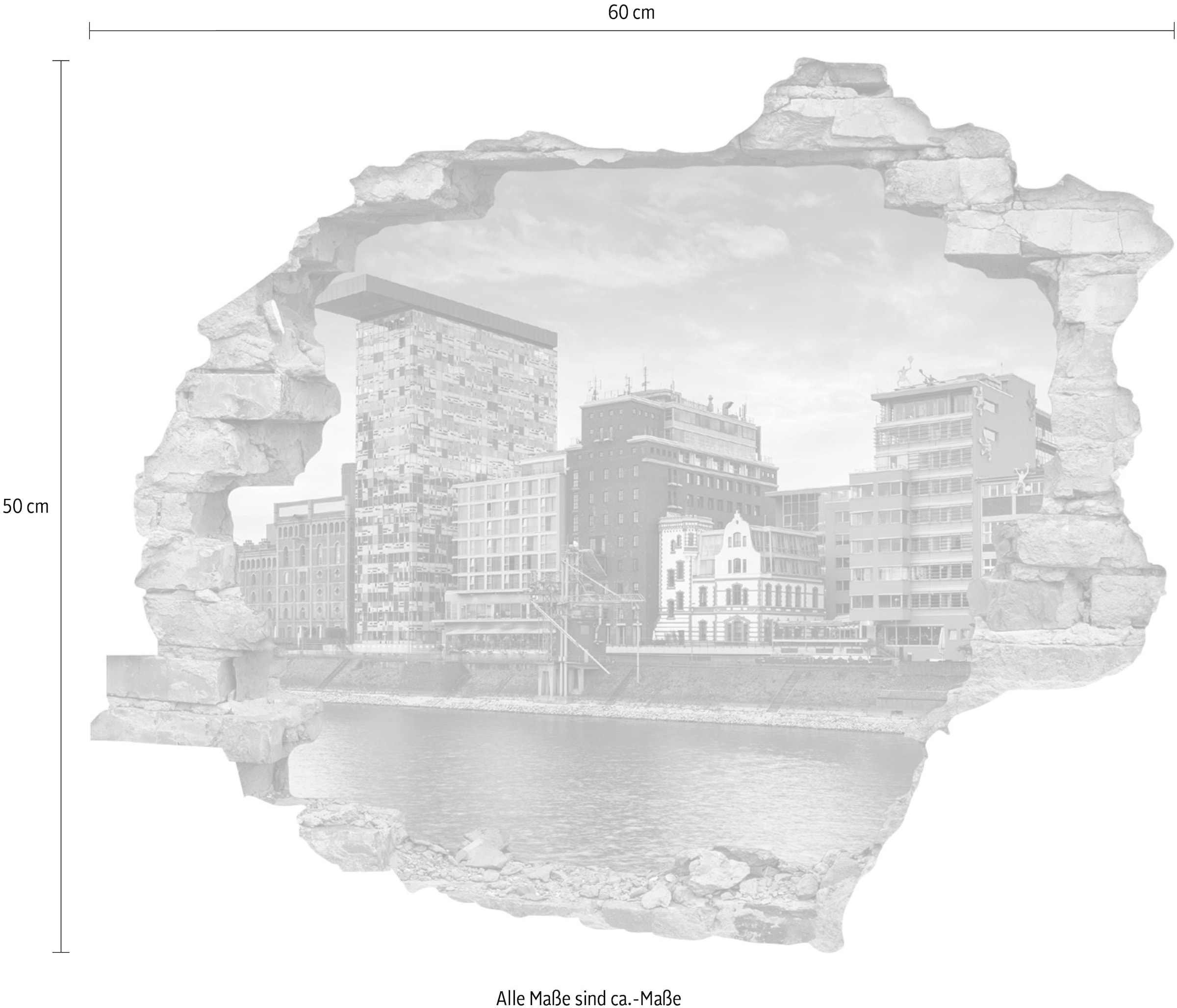 queence Wandtattoo »Düsseldorf«, (1 St.), Wandsticker, Wandbild, selbstklebend, 3D, Wanddurchbruch