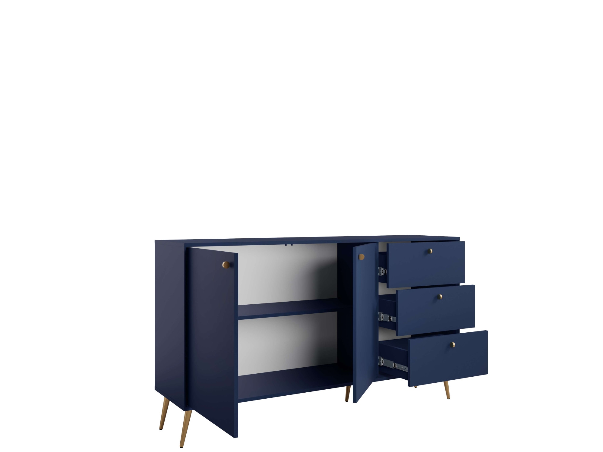 Home affaire Kommode »ROMILDA Sideboard mit 3 Schubladen und 2 Türen, B/T/H: 156/40,5/89 cm« Kommode mit goldenen Griffen auf goldenen Füssen, viel Stauraum