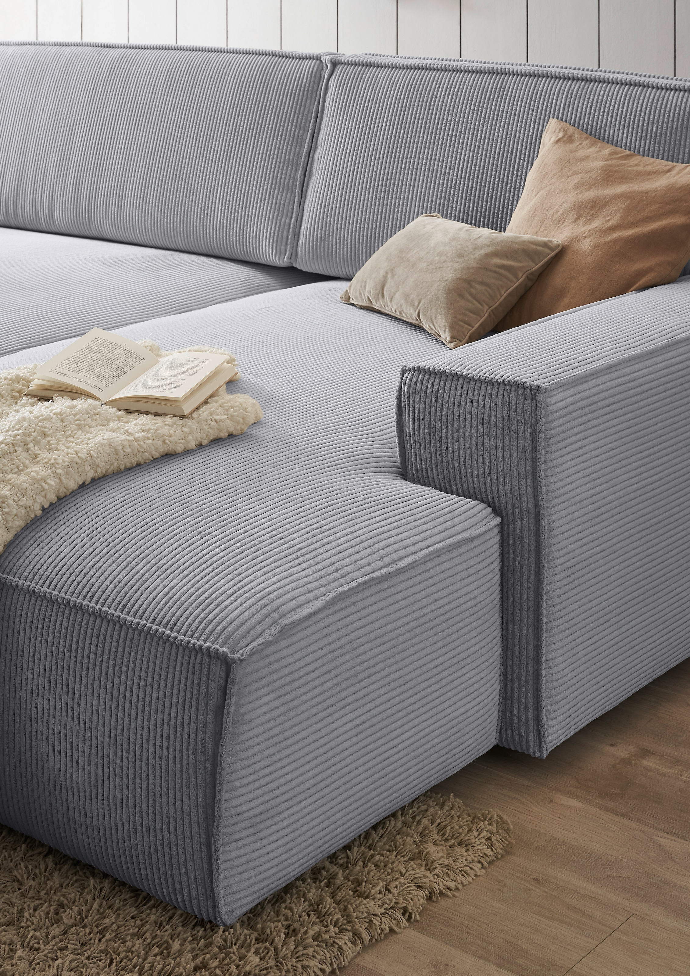 Home affaire Ecksofa »NEU: SHERWOOD XXL 284, Big-Sofa L-Form, tiefe Sitzfläche 95 cm, Cord« Recamiere rechts/links, als Schlafsofa stellbar, Cord u. Leinenoptik