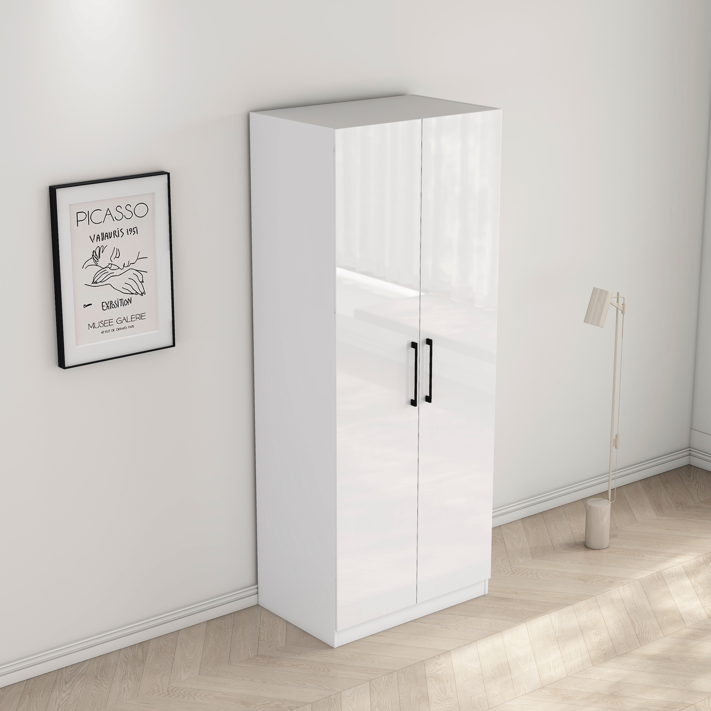 GOODproduct Armoires à vêtements »Sylt Schlafzimmerschrank Garderobe Schrank hochglanz« Poignées métalliques haut de gamme en noir,  armoire à portes tournantes avec aménagement intérieur parfait, largeur 80cm