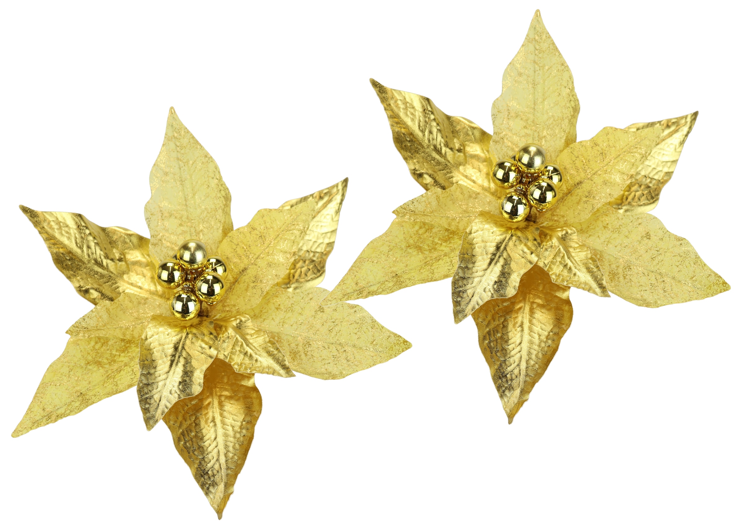 Image of I.GE.A. Dekohänger "Poinsettia auf Clip" 2er Set 28cm Weihnachts-Christstern künstlich Weihnachtsblume gold