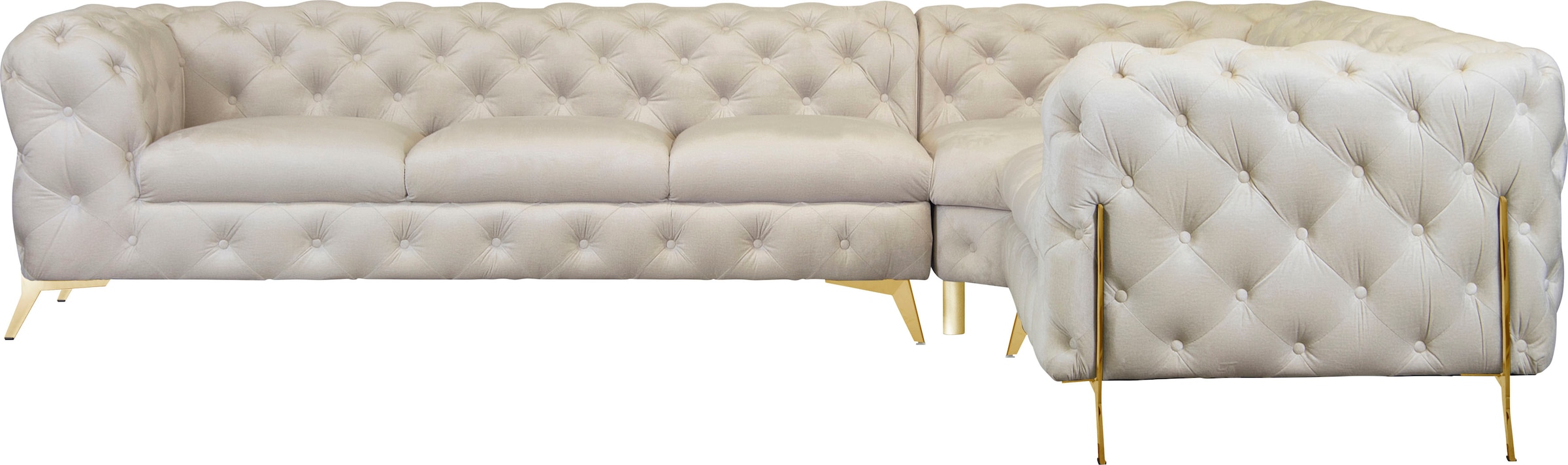 Leonique Chesterfield-Sofa »Amaury L-Form«, grosses Ecksofa, Chesterfield-Optik, Breite 323 cm, Fussfarbe wählbar