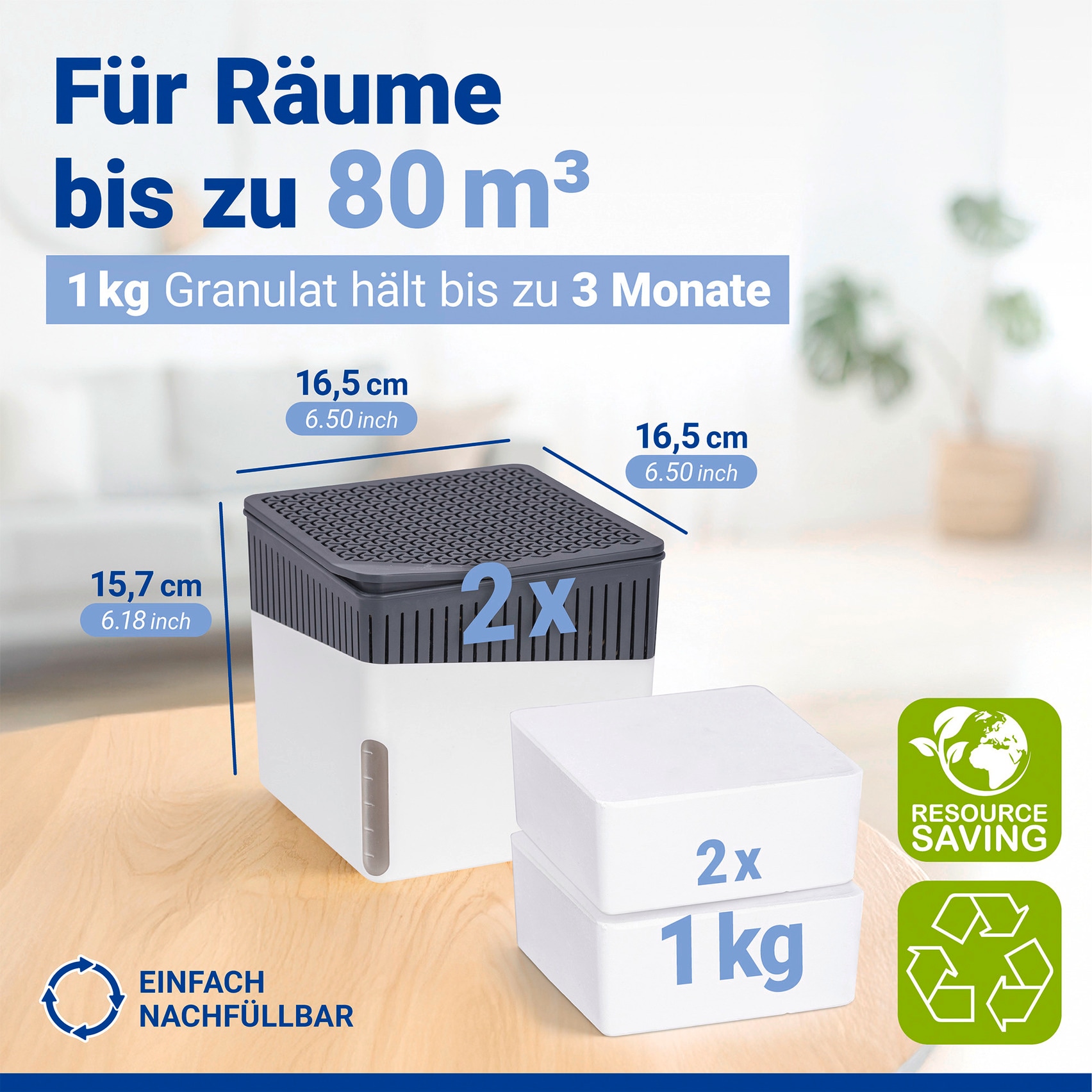 WENKO Luftentfeuchter »Cube« für 80 m³ Räume 2 x 1000g