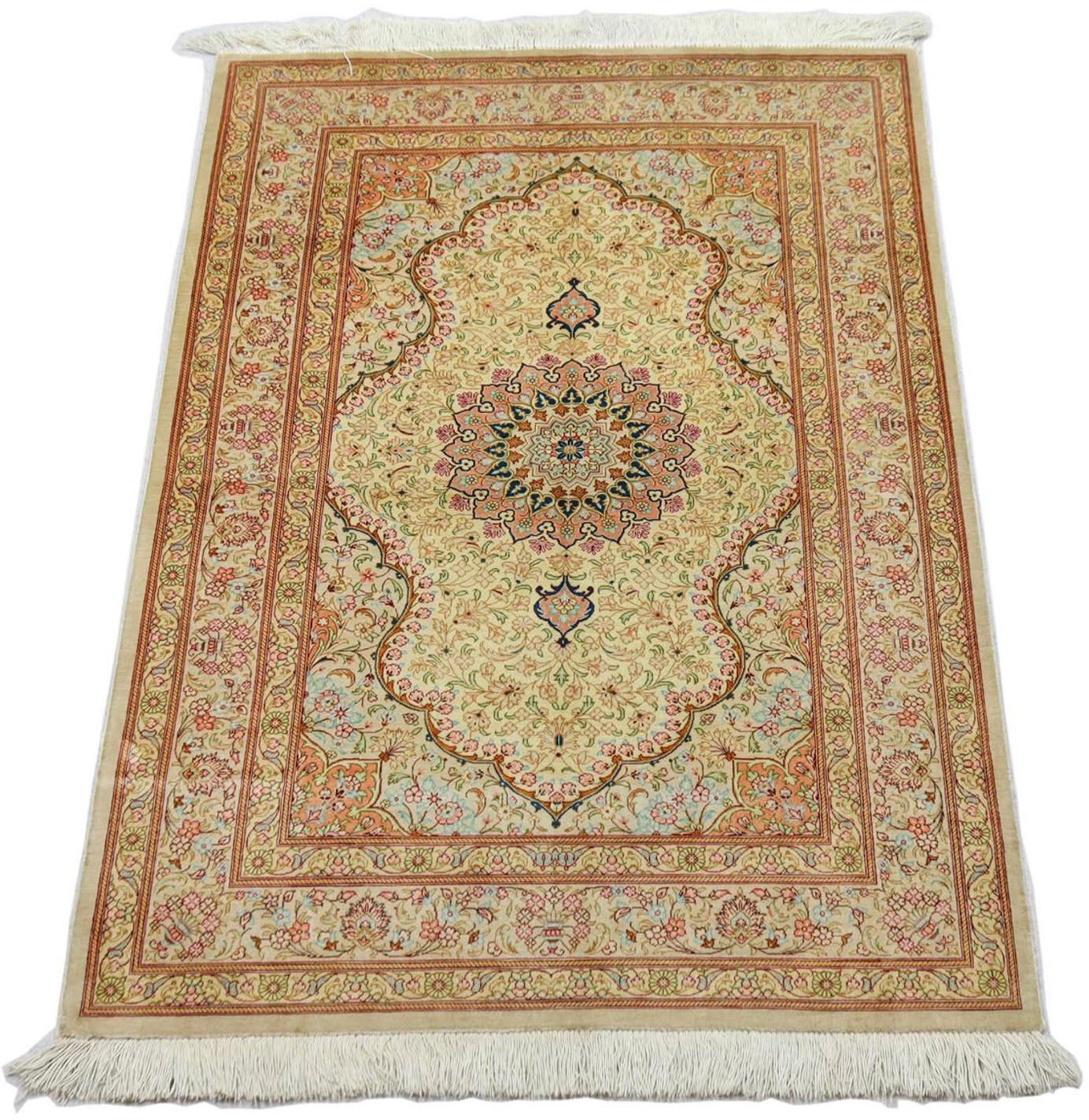 Image of morgenland Seidenteppich »Ghom Seide Medaillon Beige 150 x 100 cm«, rechteckig, 0,3 mm Höhe, Unikat mit Zertifikat bei Ackermann Versand Schweiz