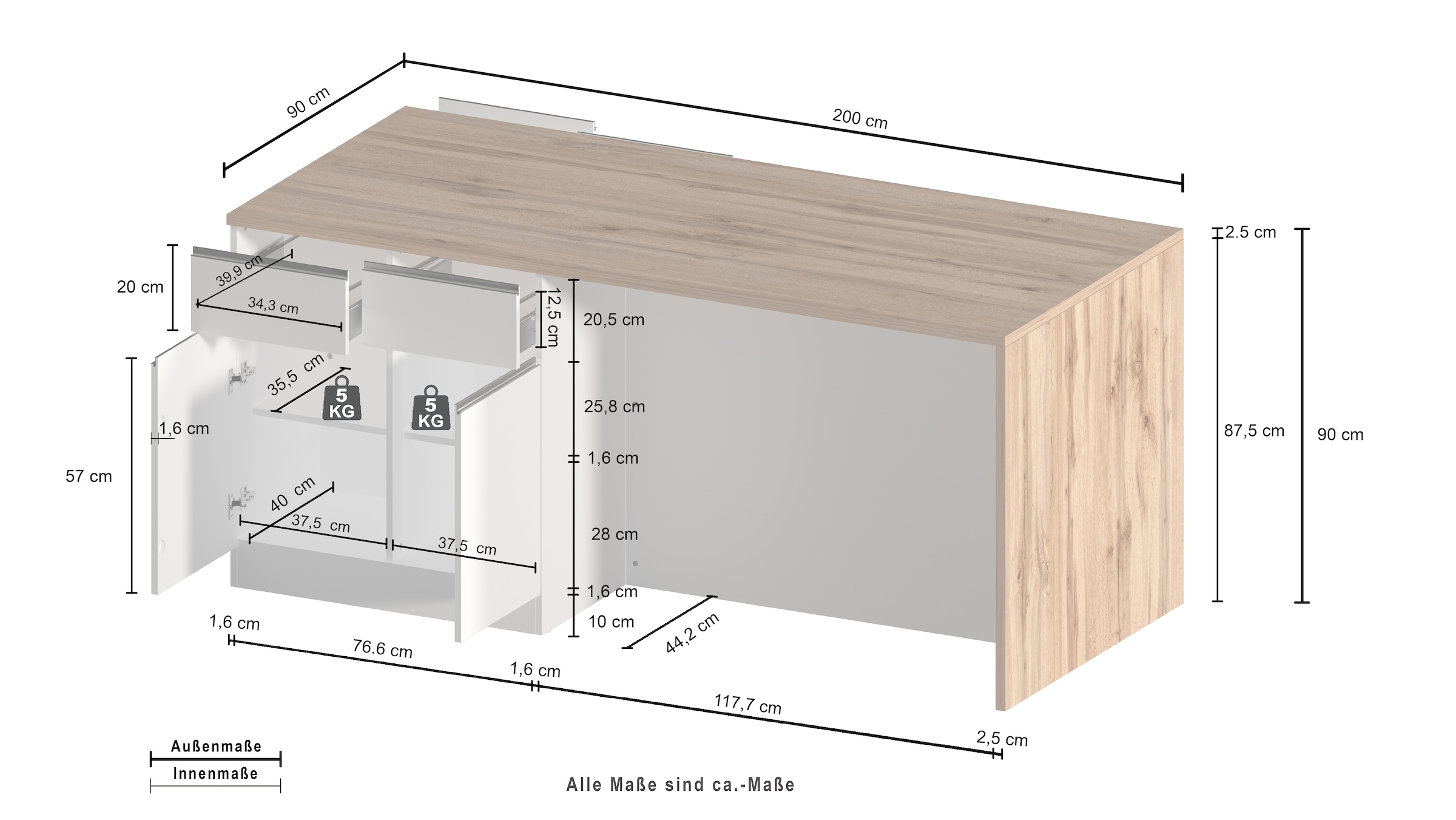 KOCHSTATION Kücheninsel »Sole,Kochinsel,Küchenarbeitsblock,Inselküche,Arbeitsinsel« Breite 200 cm mit 4 Türen,4 Schubkästen, Aluminiumgriff