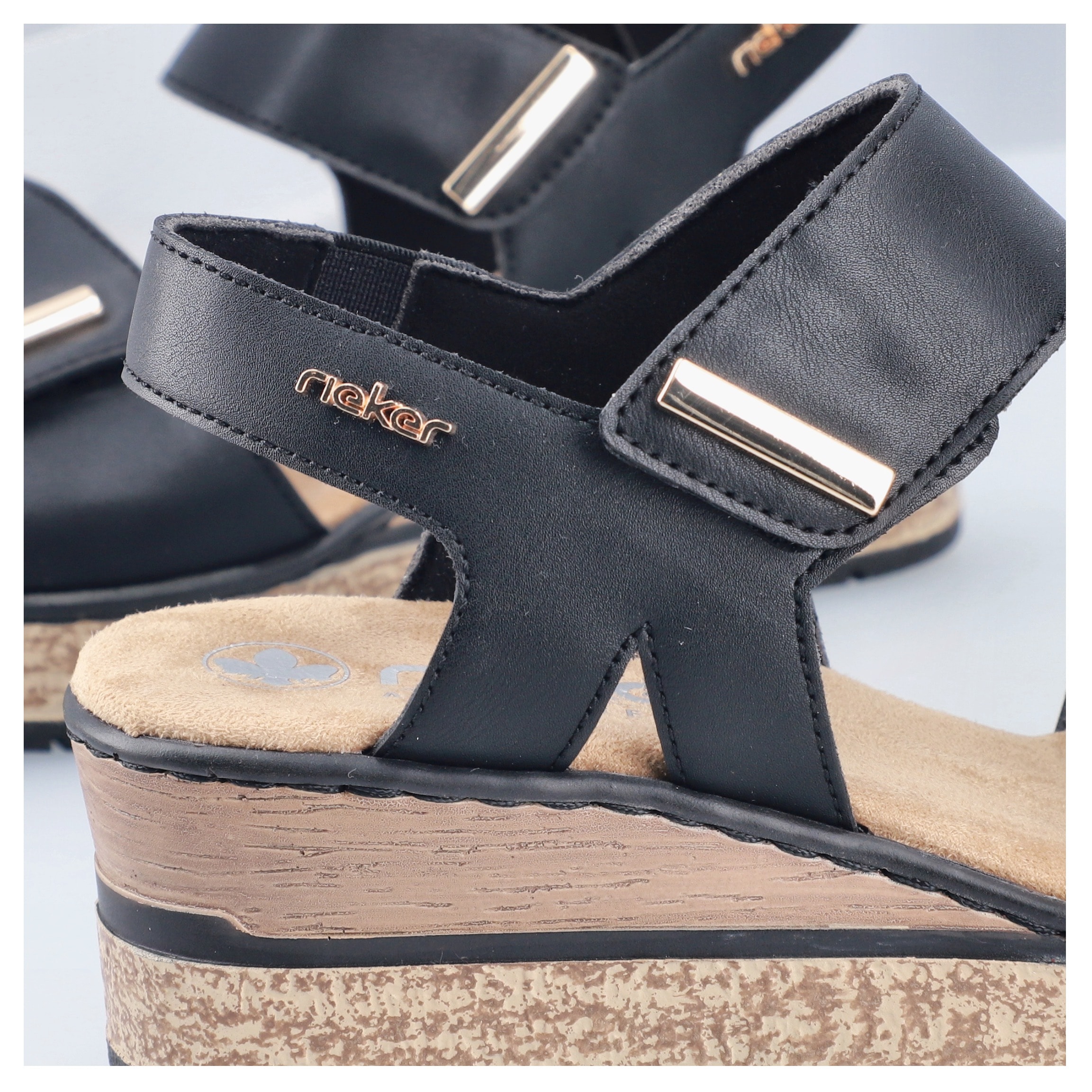 Rieker Sandales compensées  Chaussure à scratch, chaussure d'été, sandale plateforme avec éléments décoratifs
