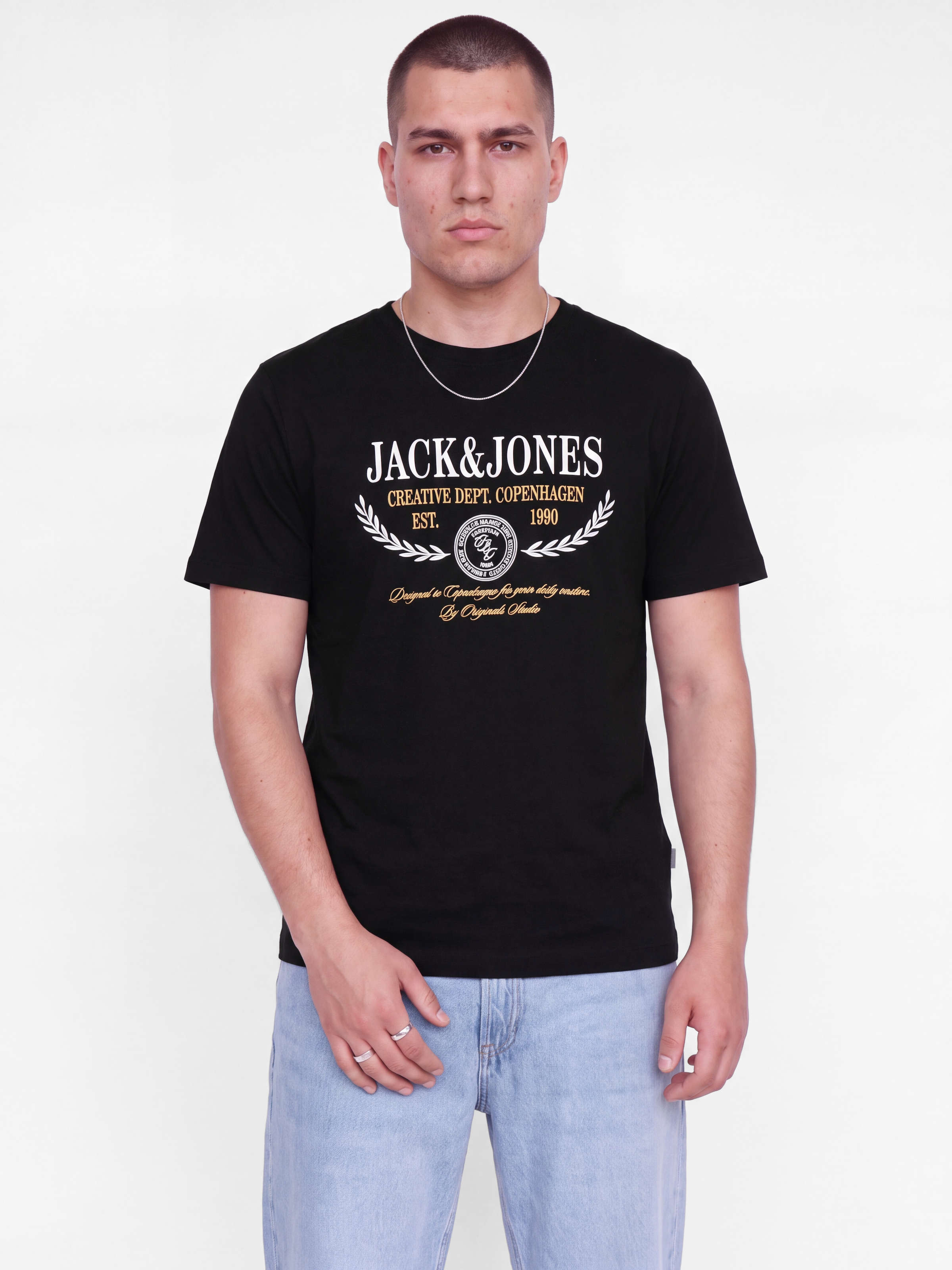 Image of Jack & Jones PlusSize Rundhalsshirt "JORFREDERIKSBERG COLORFULL FRONT TEE PLS" Baumwolle, locker geschnitten