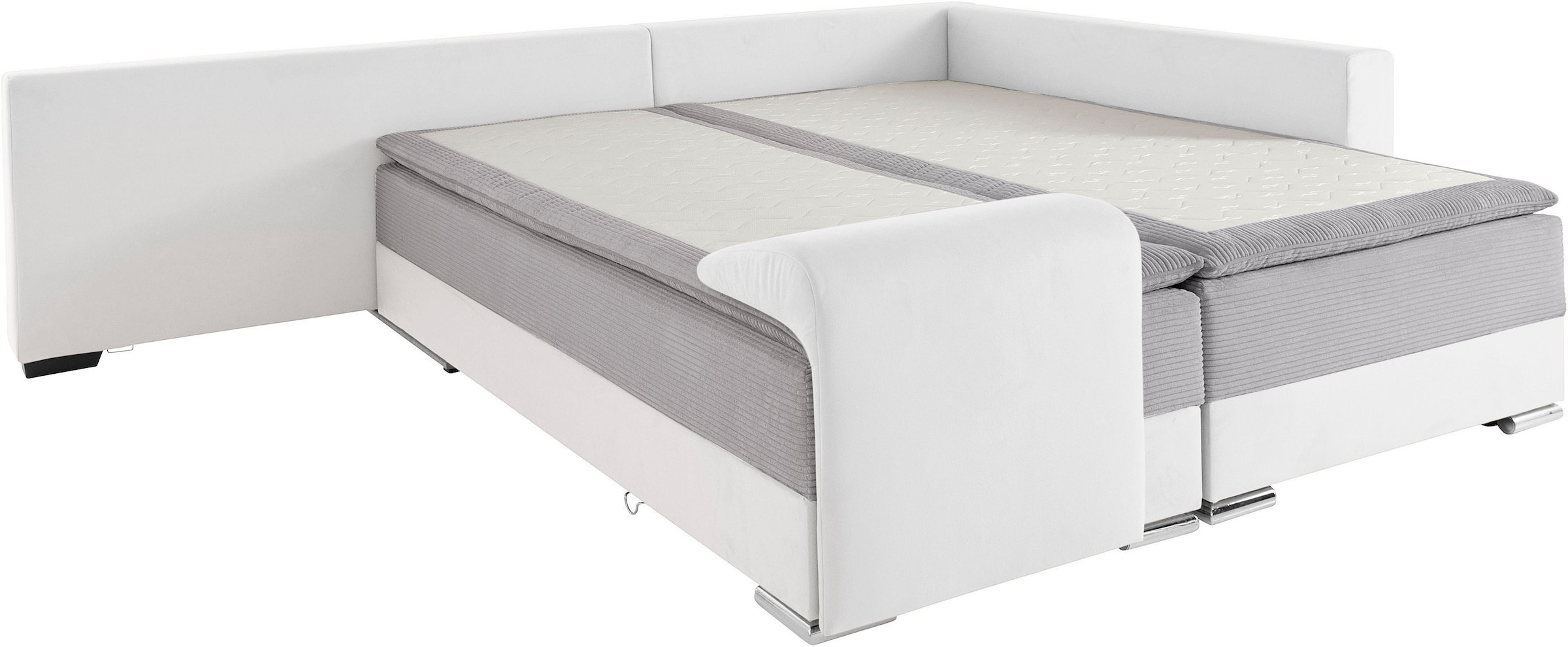 INOSIGN Ecksofa »Boxspringbett Night & Day L-Form mit Dauer-Schlaffunktion mit Armlehne«, mit Boxspring-Bettfunktion 180x200 cm und Bettkasten, Dauerschläfer!