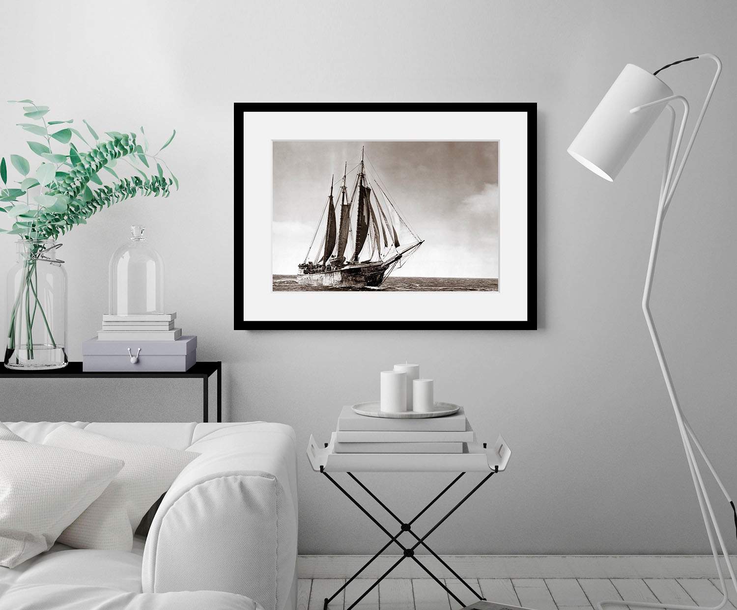 Image of queence Bild "Jimmy" Schiffe Schwarz-Weiss historische Ereignisse 1 Stk. tlg. HD Premium Poster-Druck inkl. Holzrahmen