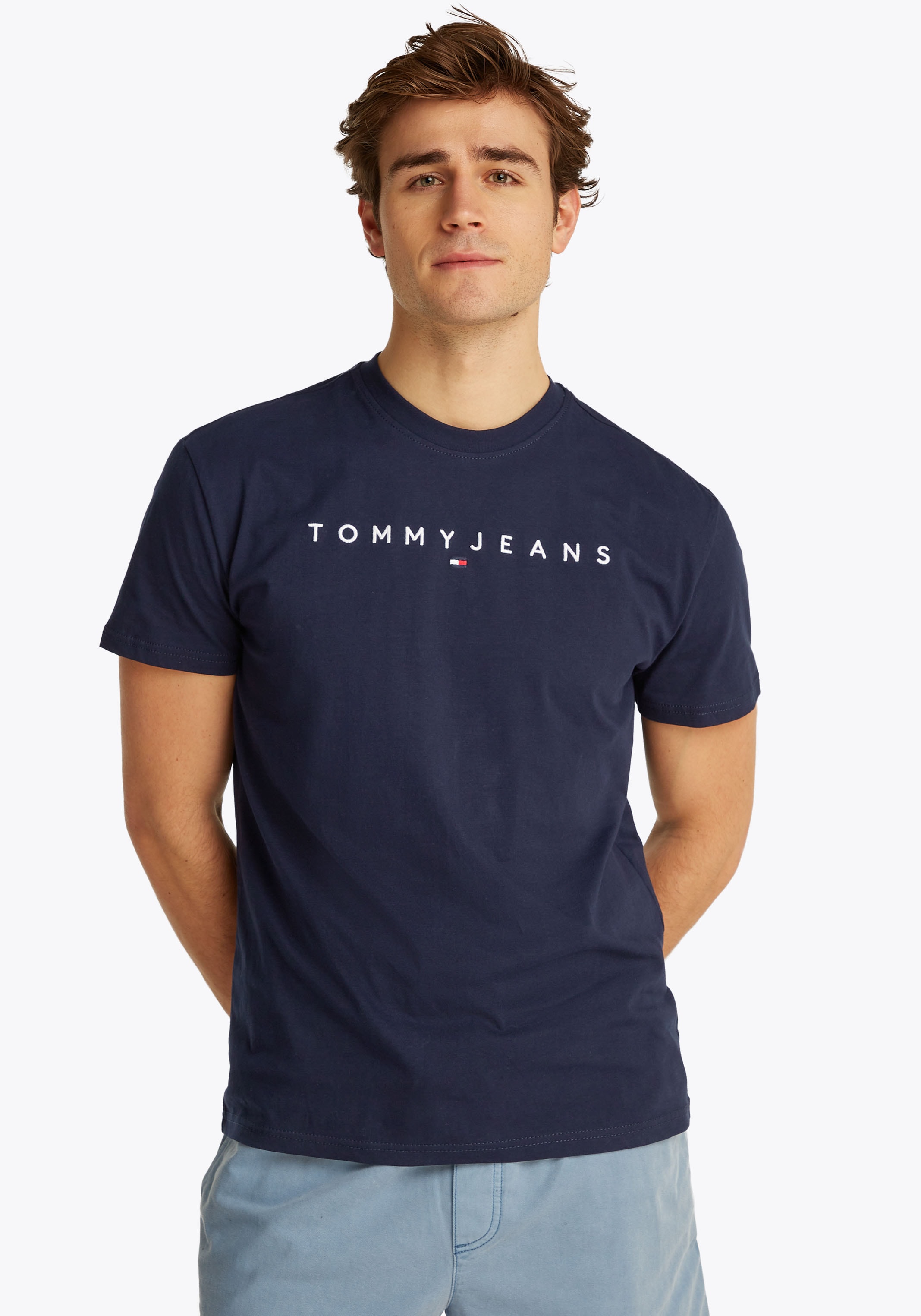 Image of Tommy Jeans T-Shirt "TJM REGULAR LINEAR LOGO EXT" Rundhals, Regular Fit
