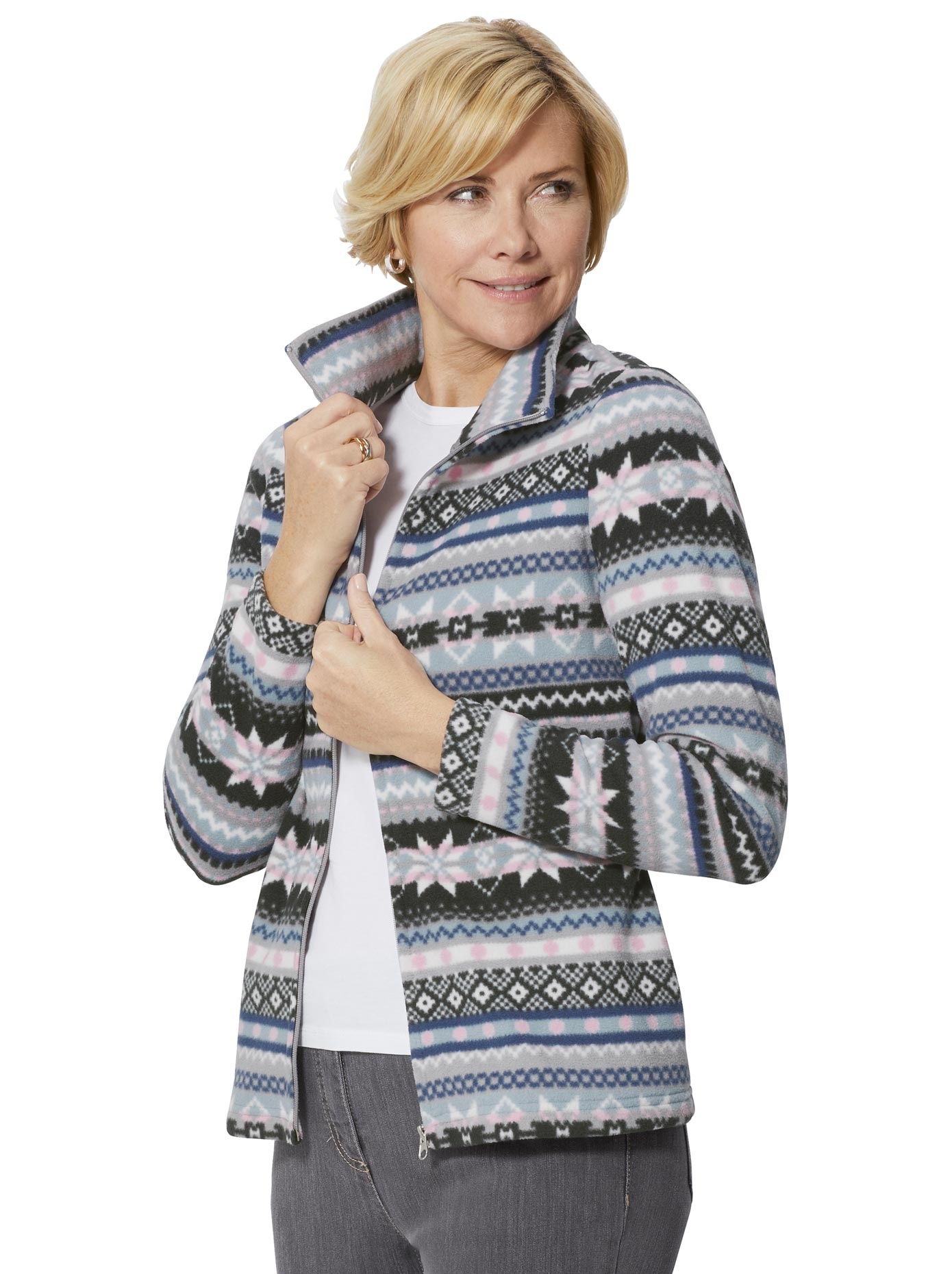 Fleece-Jacke mit Norweger-Muster