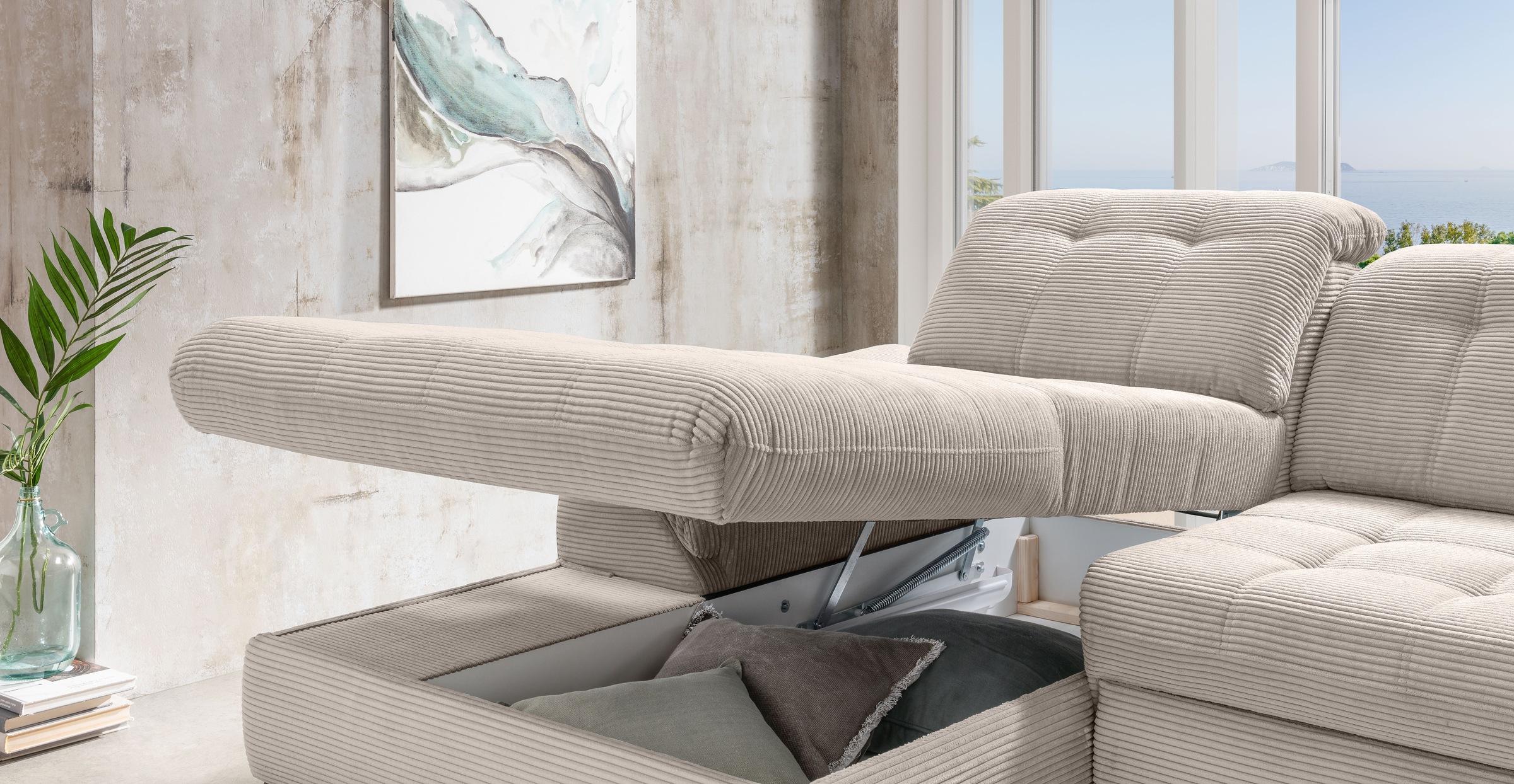 Home affaire Canapé d'angle »Lazio modern und bequem, schmale Armlehnen, tolle Detailverarbeitung« zwei verschiedene Fussfarben wählbar