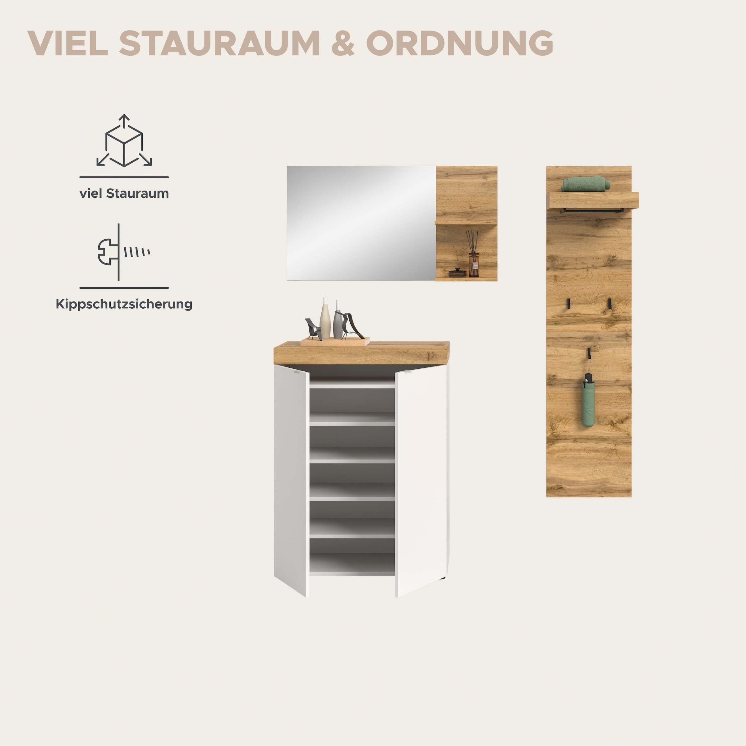 GOODproduct Garderoben-Set »MAMBO II, 3-teilig, hängend oder stehend montierbar« 3 Stk. tlg.