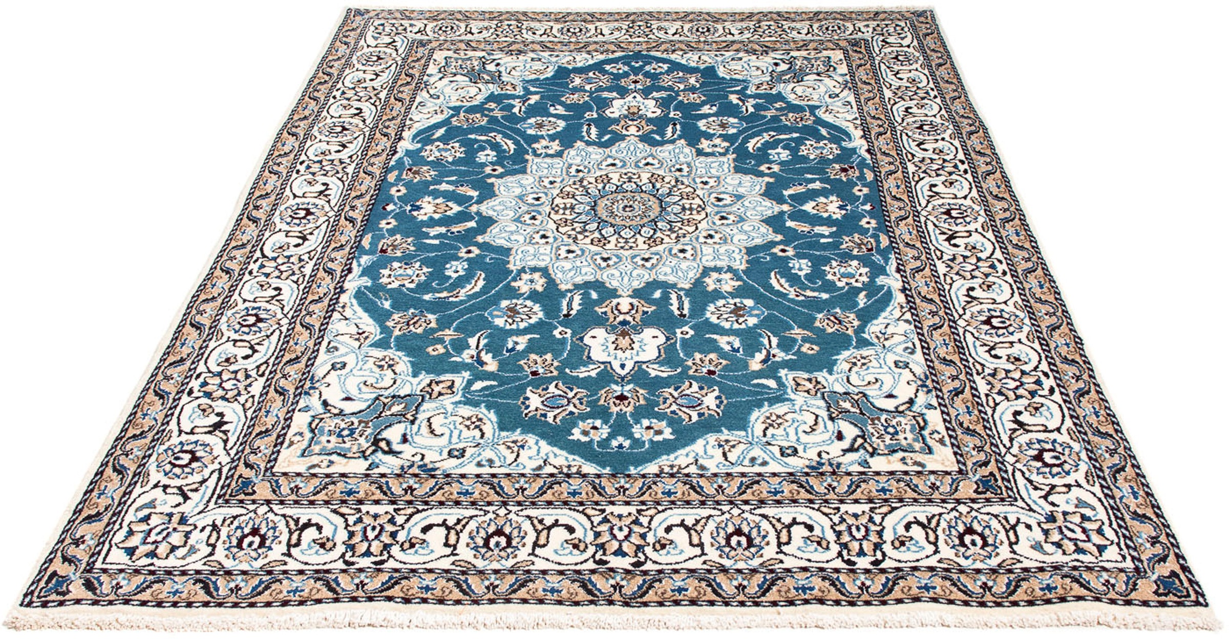 Image of morgenland Orientteppich »Perser - Nain - Royal - 197 x 142 cm - blau«, rechteckig, 10 mm Höhe, Wohnzimmer, Handgeknüpft, Einzelstück mit Zertifikat bei Ackermann Versand Schweiz