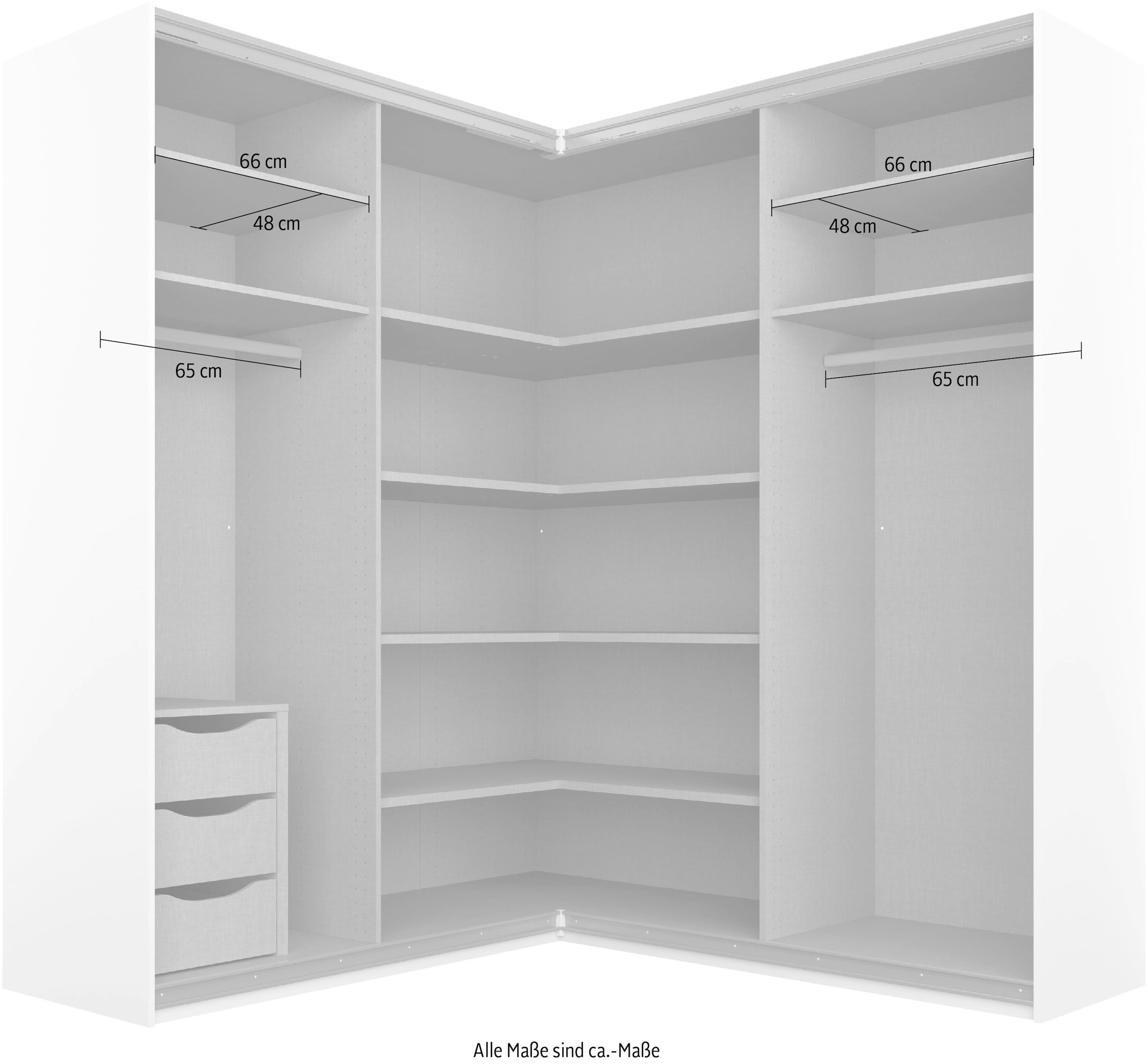 rauch Schwebetürenschrank »Schrank Garderobe Eckkleiderschrank QUADRA Front in Dekor/Hochglanz« Mass 181x187 cm, Höhen 210/229 cm, inkl. Soft-Close-Funktion,  extra grosser Eckschrank inkl. Schubladeneinsatz MADE IN GERMANY