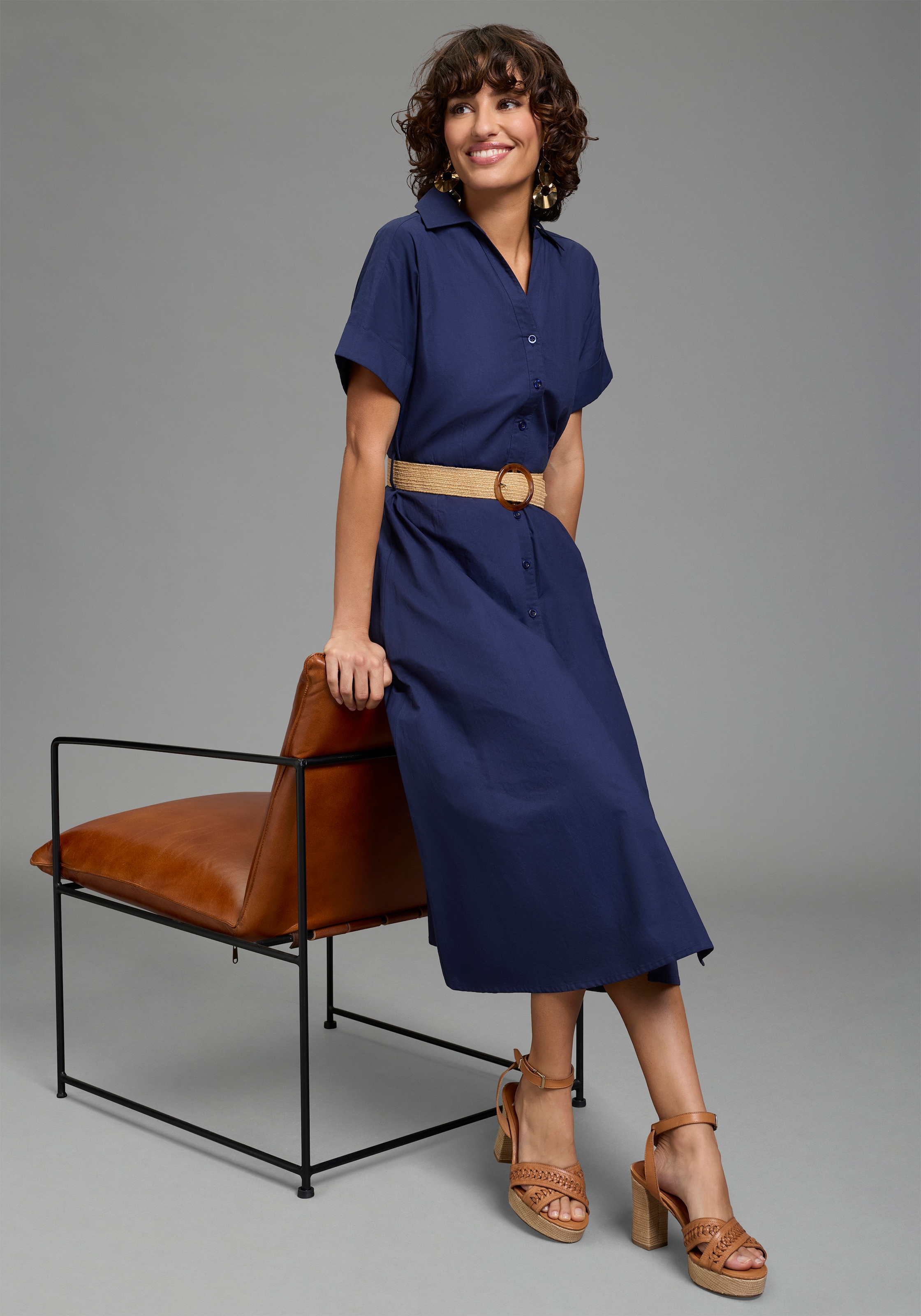 Laura Scott Robe chemisier wadenlang, feminin, für vielseitige Anlässe, aus Baumwolle