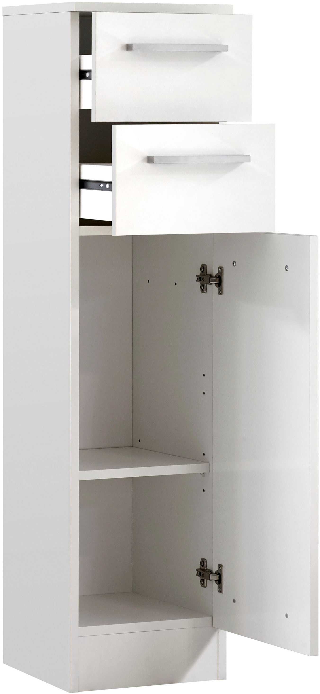 Saphir Unterschrank »Quickset 335 Badschrank, 1 Tür, 2 Schubladen, 30 cm breit« Badezimmer-Unterschrank, Weiss Glanz, Griffe in Chrom Glanz