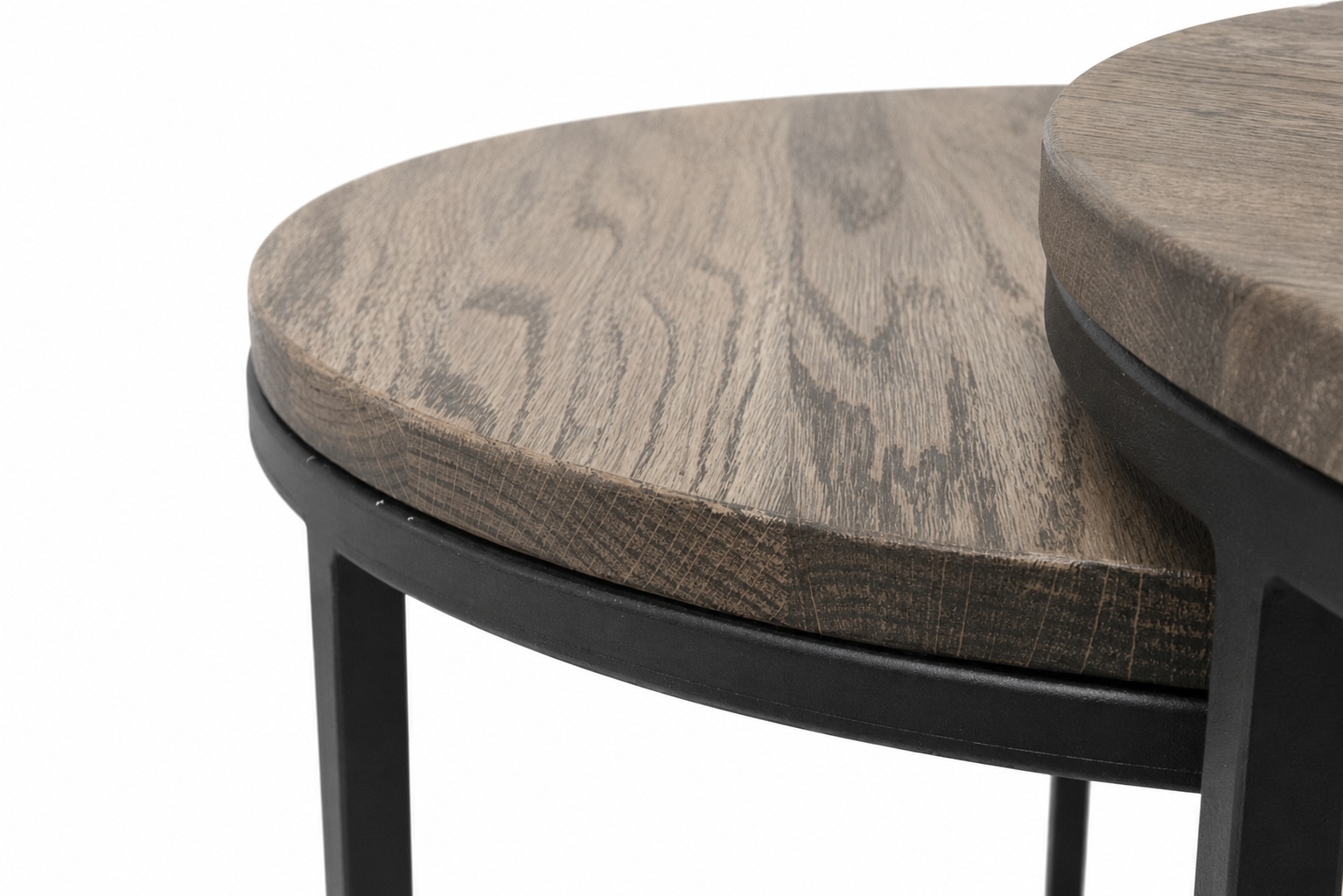 GOODproduct Couchtisch »Kiruna, Wohnzimmertisch, Sofatisch, Beistelltisch, Kaffeetisch, rund« Packung,  Wildeiche geölt Natur/Smoke, rund (Ø 60 cm), Metallgestell