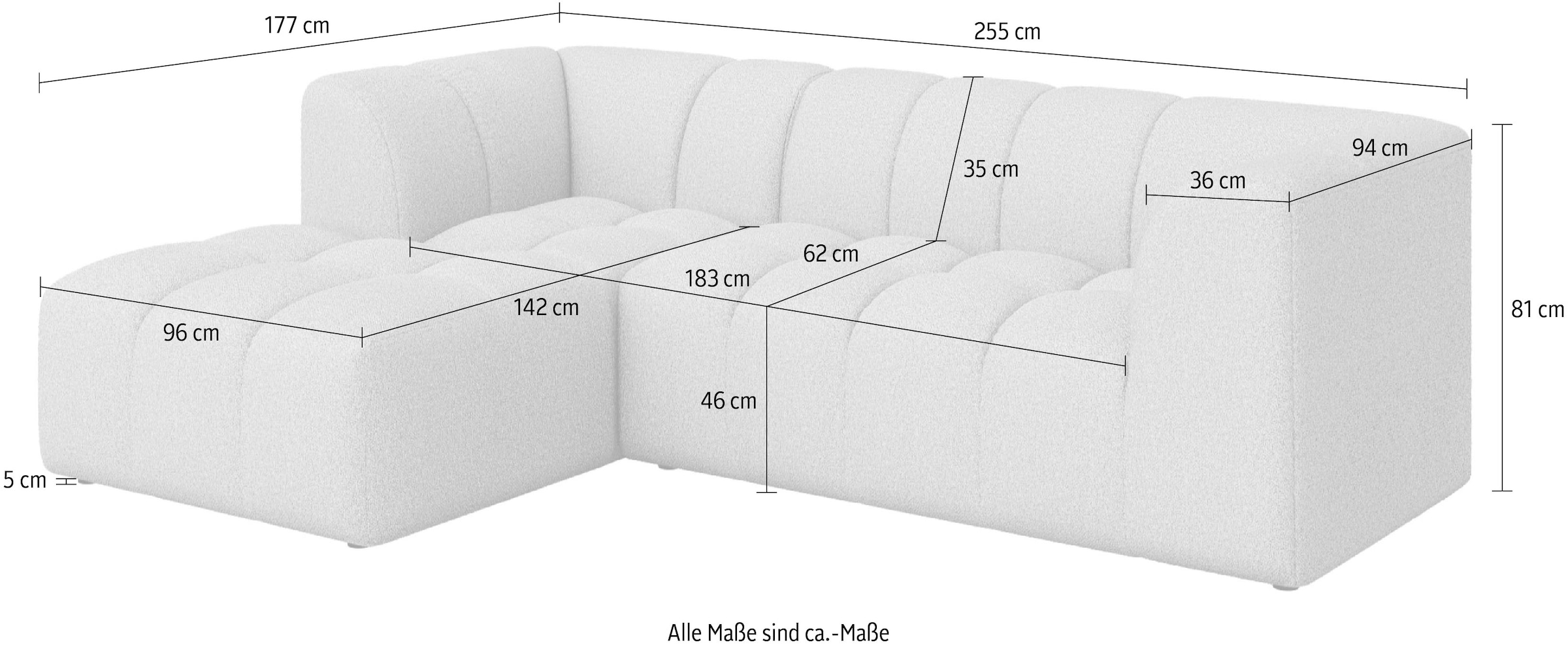 Home affaire Canapé d'angle »TUURE L-Form, Verlässliche Qualität, moderne Steppung, Breite 255cm« Bubble Optik, moderne Steppung, hoher Sitzkomfort, Wellenunterfederung