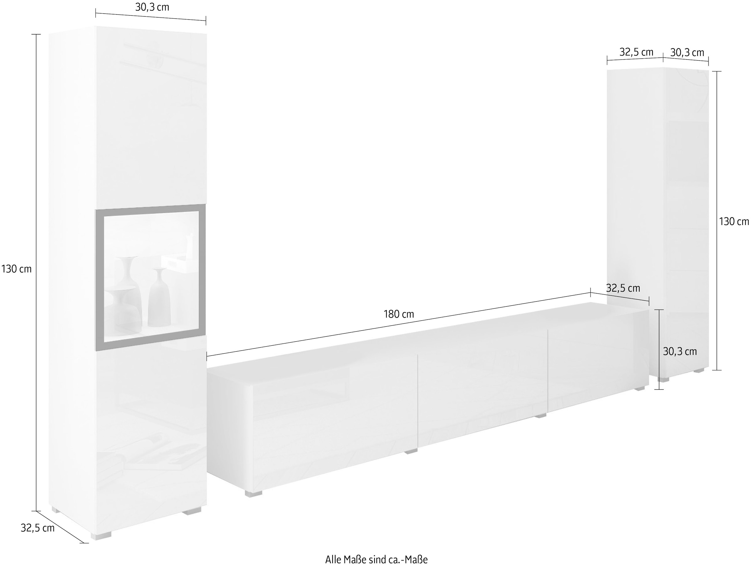 Home affaire Wohnwand »BERLIN III, Vitrine Türschlag links/rechts wechselbar« Komplett-Set, 3 Stk. tlg.
