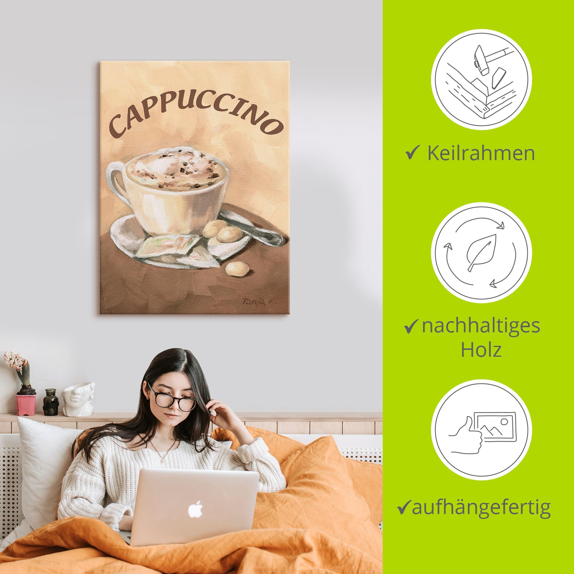 Artland Wandbild »Tasse Cappuccino«, Getränke, (1 St.), als Leinwandbild, Poster, Wandaufkleber in verschied. Grössen