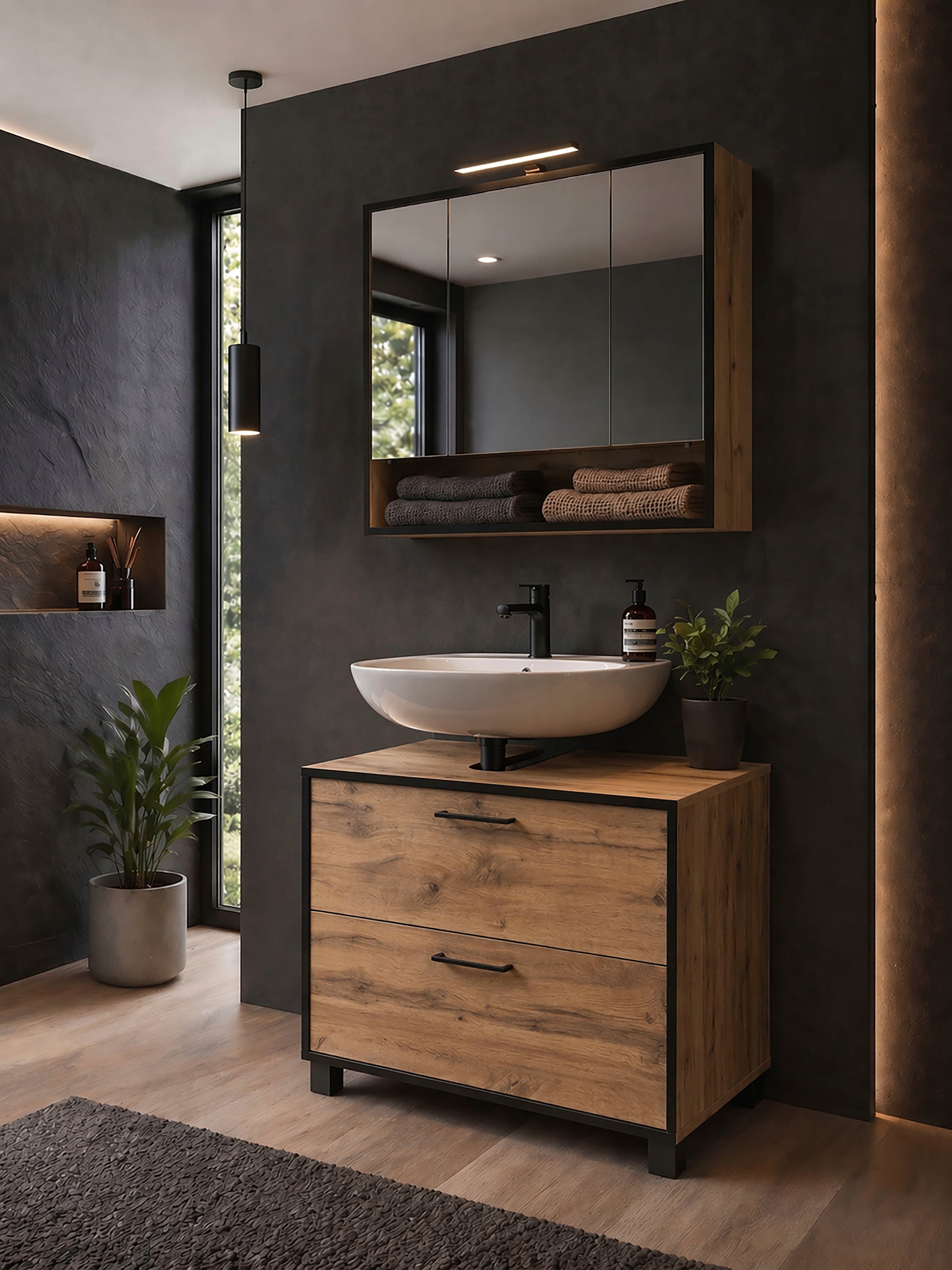 Schildmeyer Armoire sous lavabo »MAX, 1 Klappe & 1 Schublade, Breite 80,2 cm, MADE IN GERMANY« 1 cuis tlg. Fixations de remontée amorties, FABRIQUÉ EN ALLEMAGNE