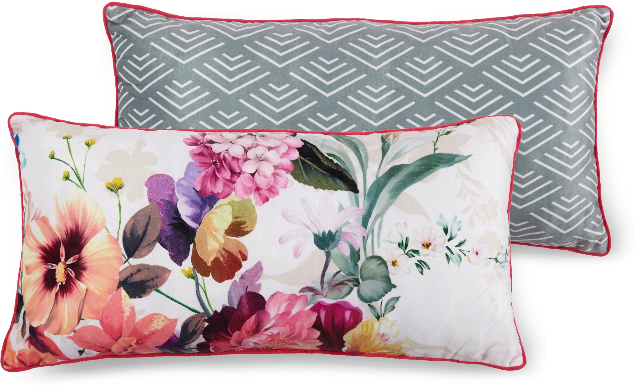 Descanso Dekokissen »Novara«, Mit Füllung, 1 Stück, Mit Biese, 30x60, Wendeoptik, Weich, Blumen Grau