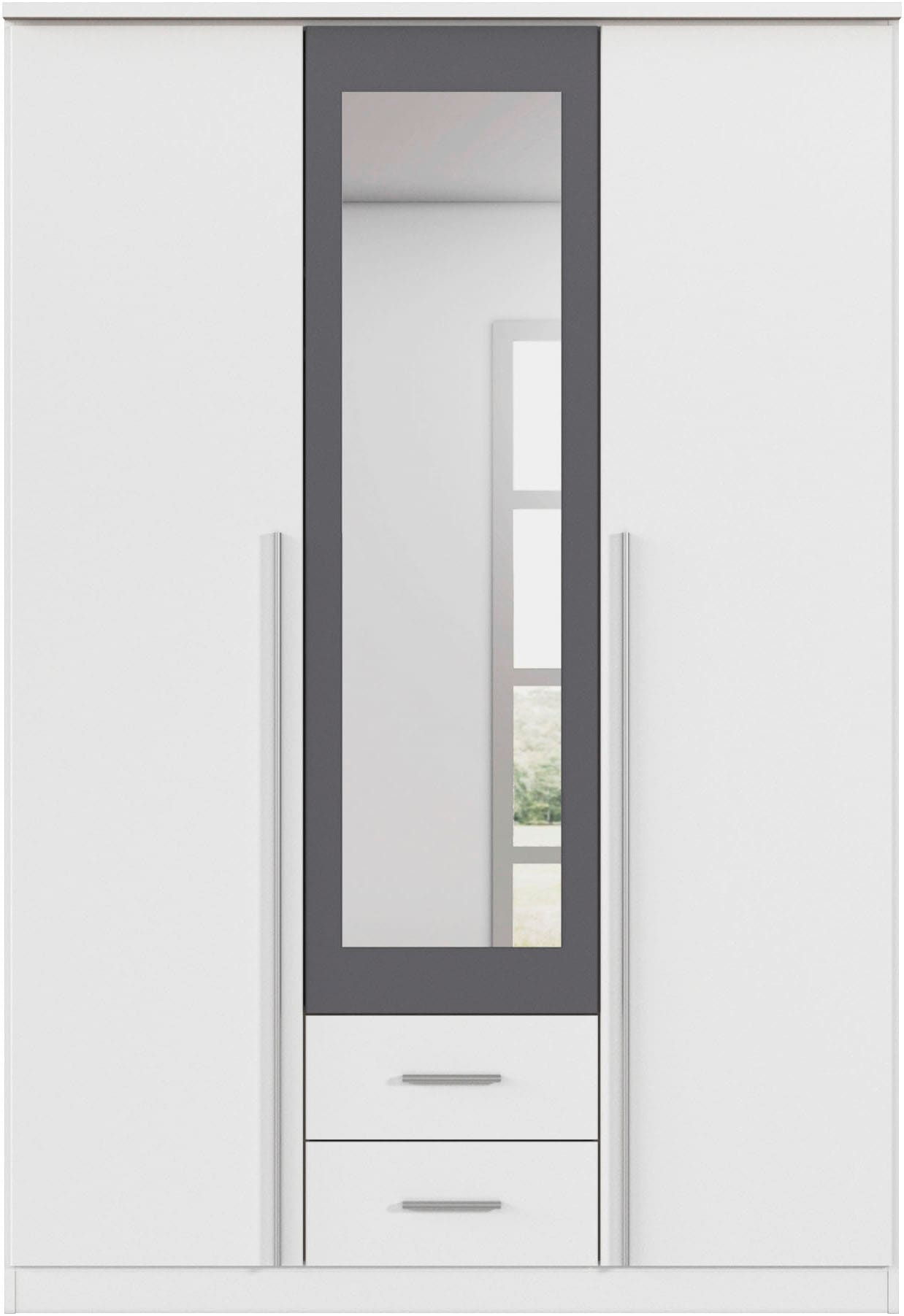 rauch Kleiderschrank »Kleiderschrank Schrank Garderobe Wäscheschrank Ankleide KREFELD« Breiten: 136/181 cm, Höhe: 199 cm,  farblich abgesetzte Spiegelumrandung, Griffstangen MADE IN GERMANY