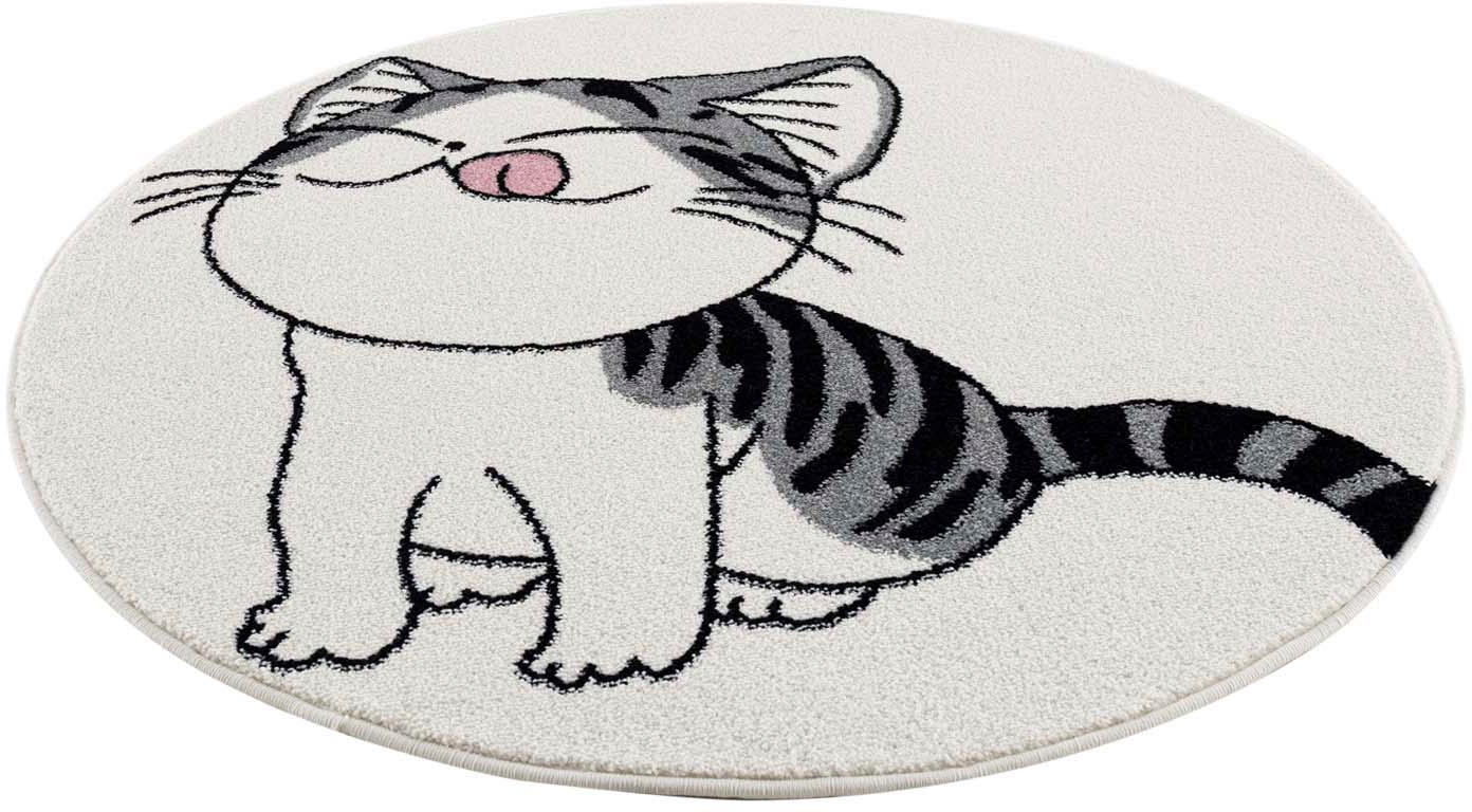 Image of Carpet City Kinderteppich »Savanna 9373«, rund, 11 mm Höhe, Spielteppich, Teppich, Katze, Creme/ Grau, für Kinderzimmer, Kurzflor bei Ackermann Versand Schweiz