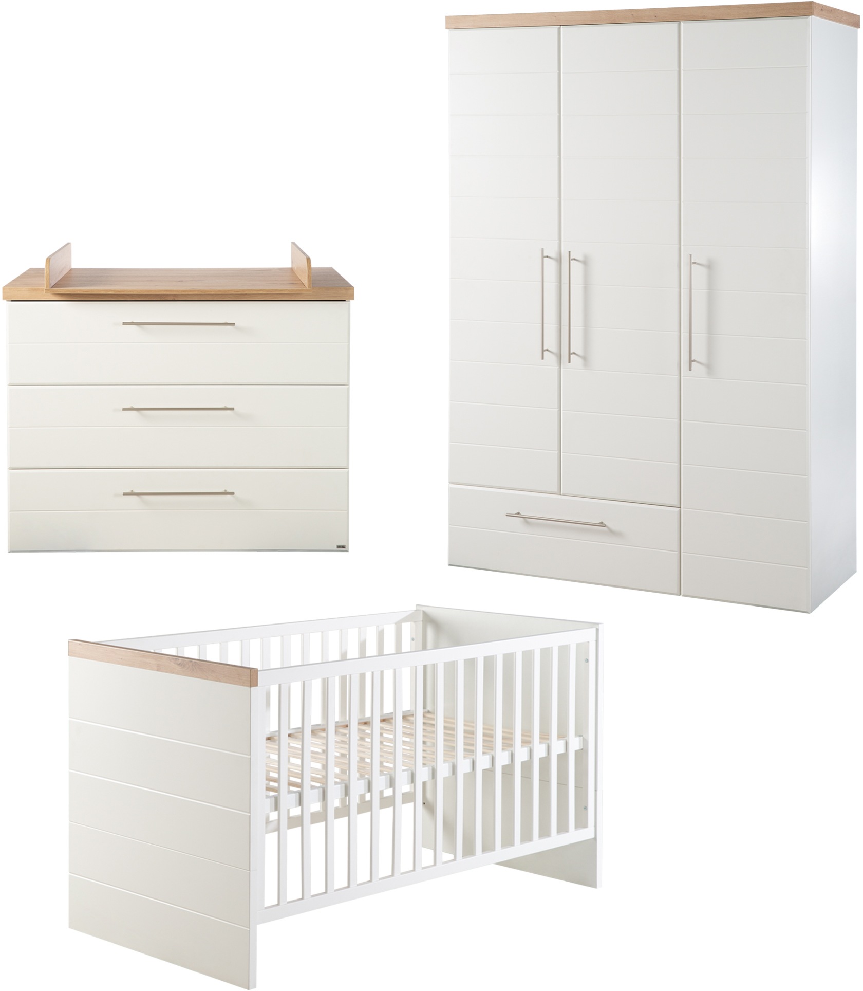 Image of roba® Babyzimmer-Komplettset »Nele«, (Set, 3 St., Kinderbett, Schrank, Wickelkommode), Made in Europe; mit Kinderbett, Schrank und Wickelkommode bei Ackermann Versand Schweiz