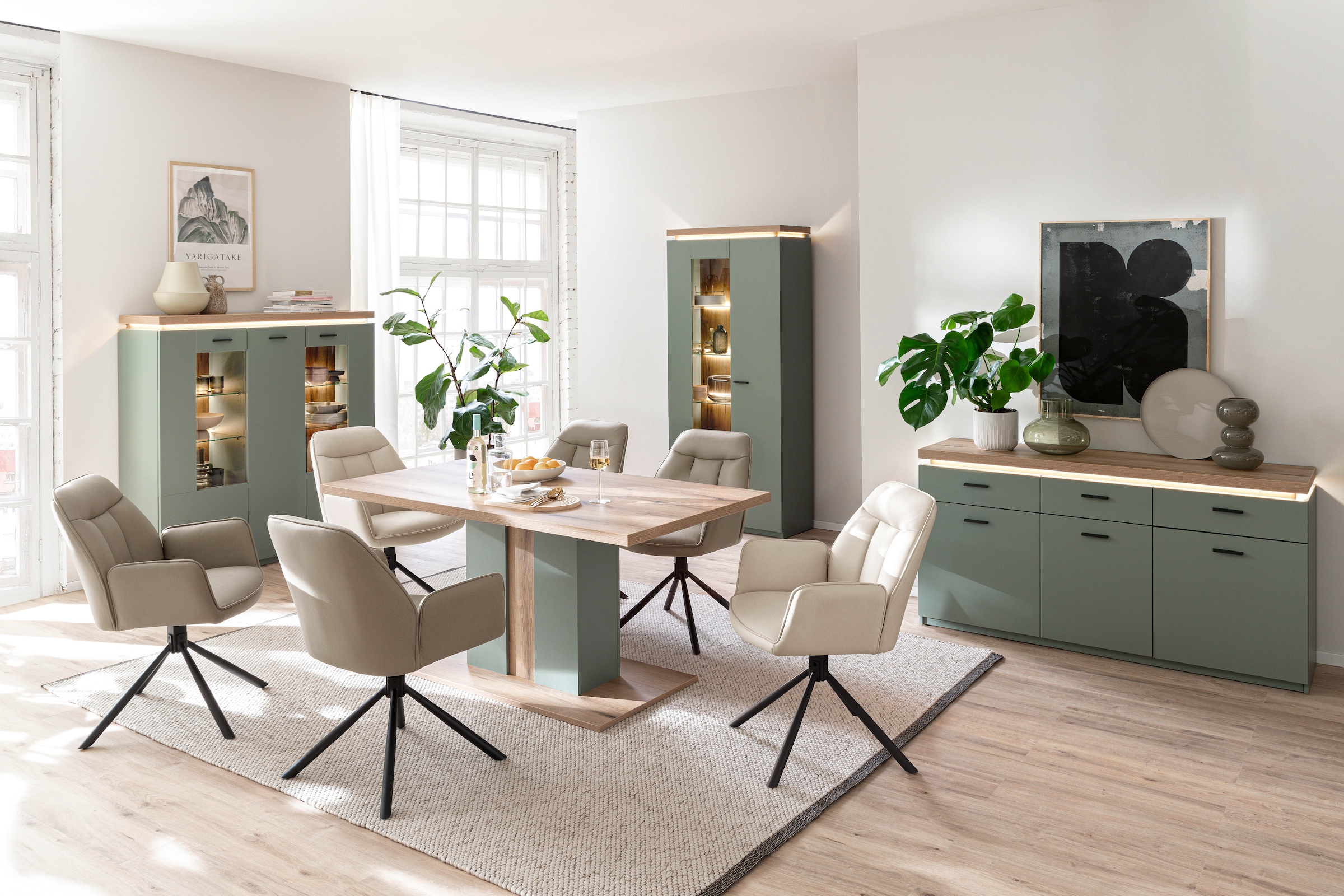 MCA furniture Vitrine »Moniz Kombi-Vitrine« 1 Stk. tlg. Standvitrine,Glasvitrine,Metallgriffe,1 Tür, 3 Glasböden, Höhe 197 cm