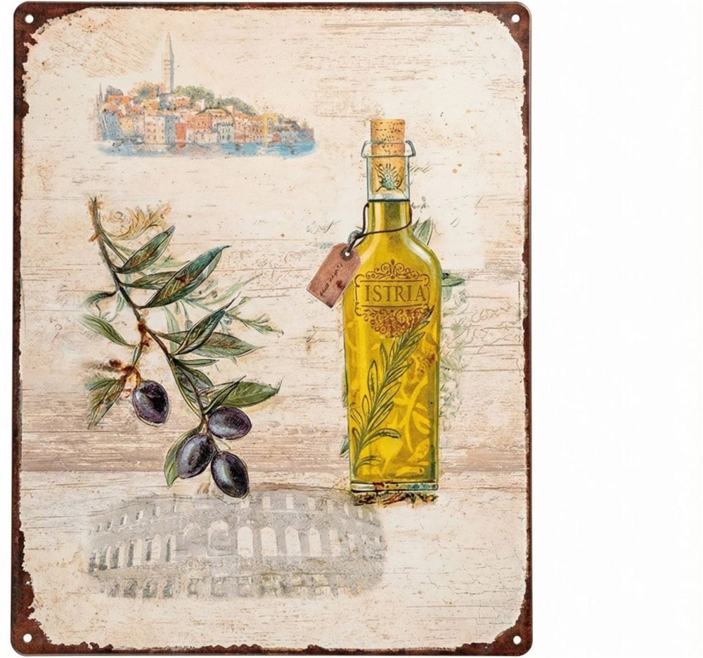 Image of Ambiente Haus Metallbild "Istria" Kroatien Küche Natur Vintage 1 Stk. tlg. Metallbild - Istrien & Olivenöl