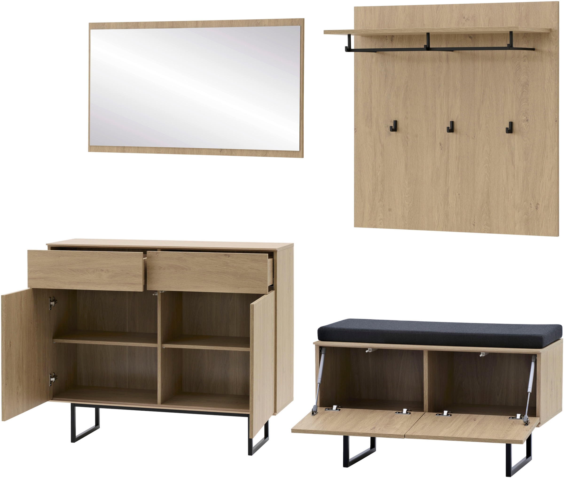 Home affaire Garderoben-Set »Lund, moderne Garderobe, Komplettset mit viel Stauraum« Set, 4 Stk. tlg.
