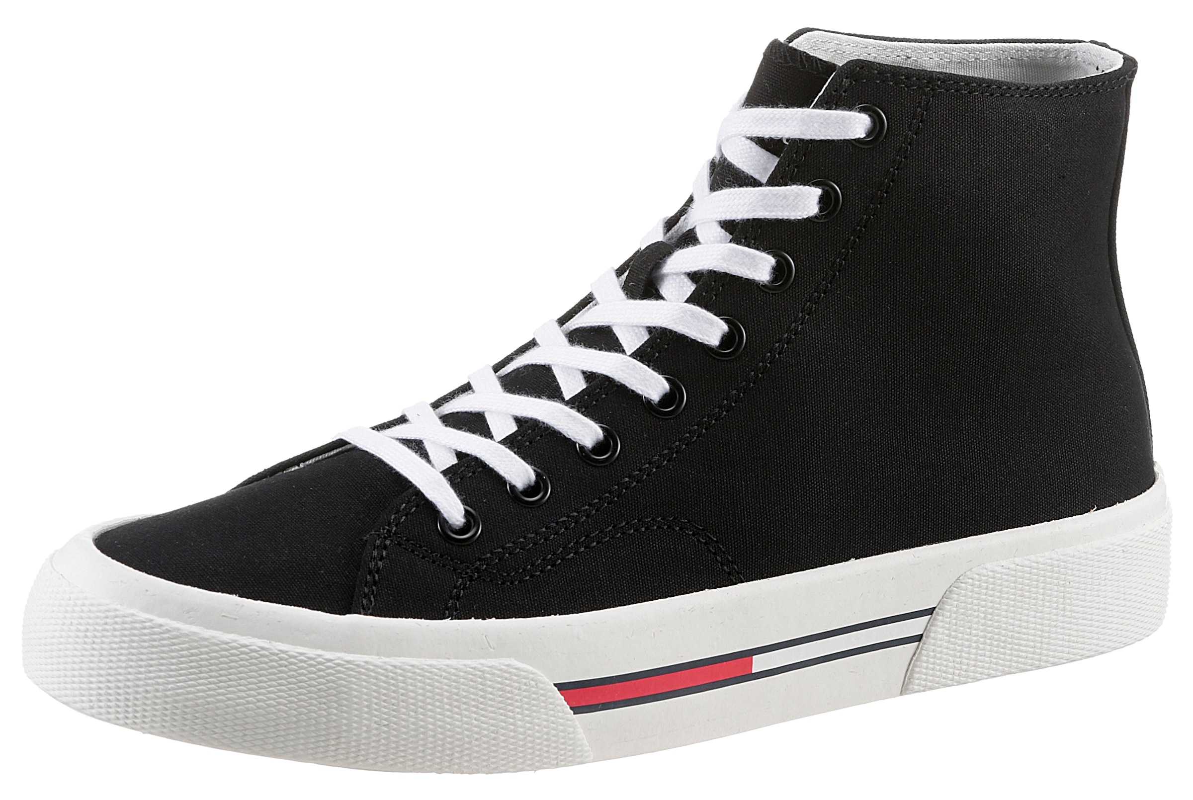 Tommy Jeans Sneaker »TOMMY JEANS MID CANVAS COLOR«, mit Used-Laufsohle mit Bio-Material-Anteil, Freizeitschuh, Halbschuh