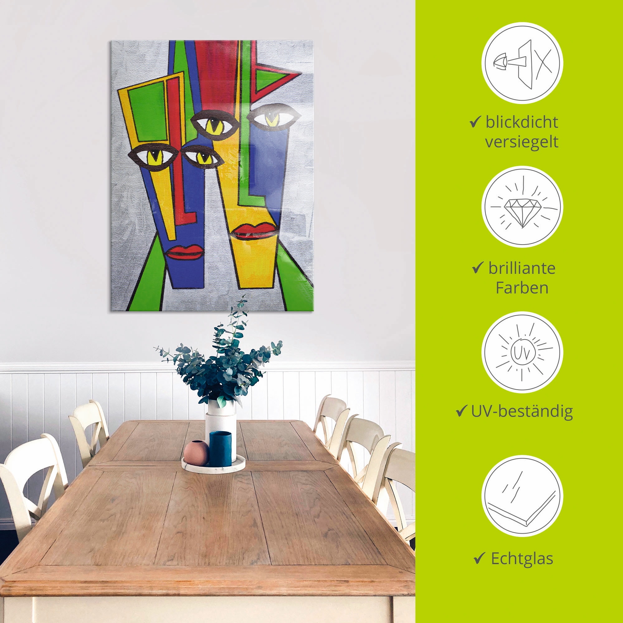 Artland Tableau en verre »Portrait« Motif 1 cuis tlg. disponible en différentes tailles