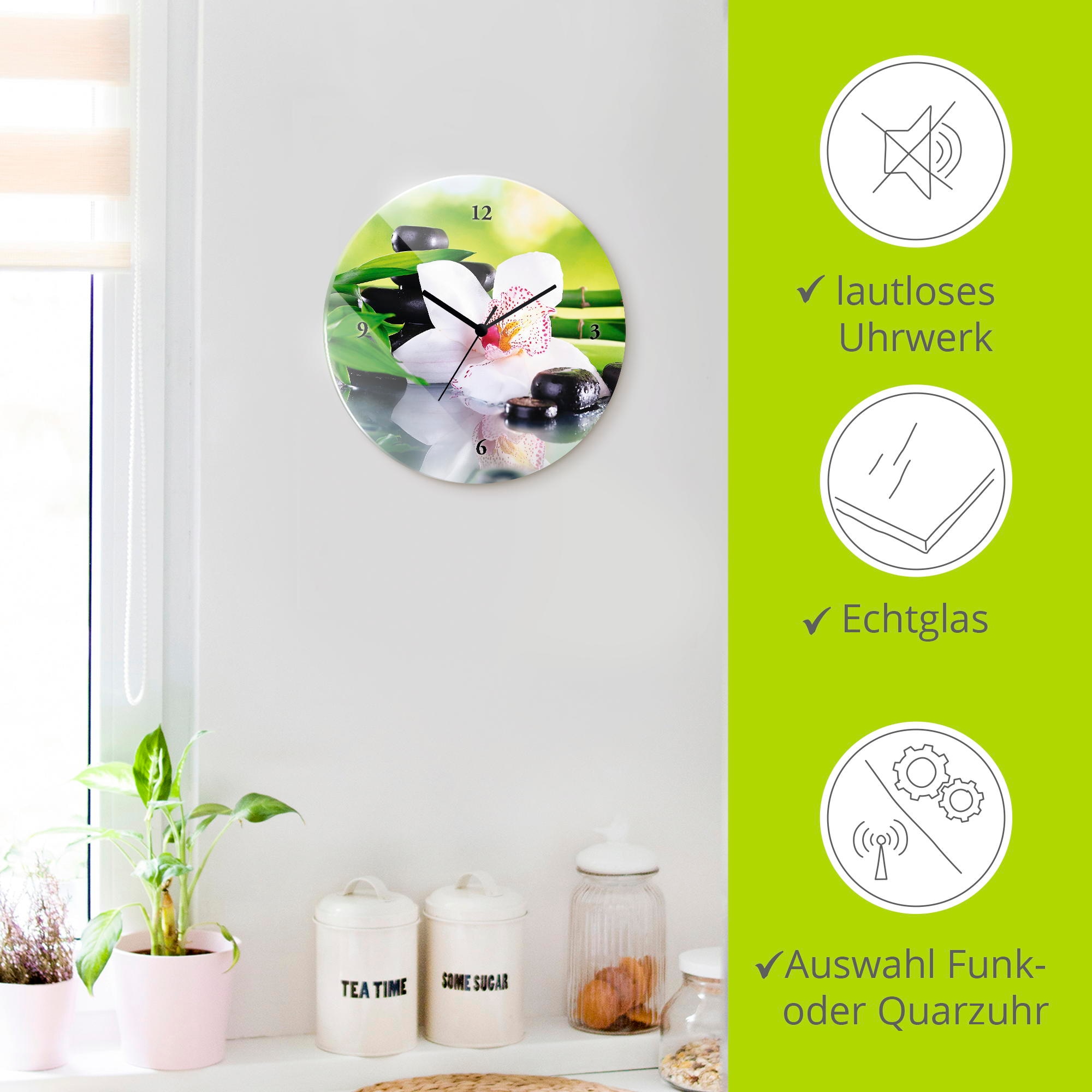 Artland Horloge murale »Spa Steine Bambus Zweige Orchidee« wahlweise mit Quarz- oder Funkuhrwerk, lautlos ohne Tickgeräusche
