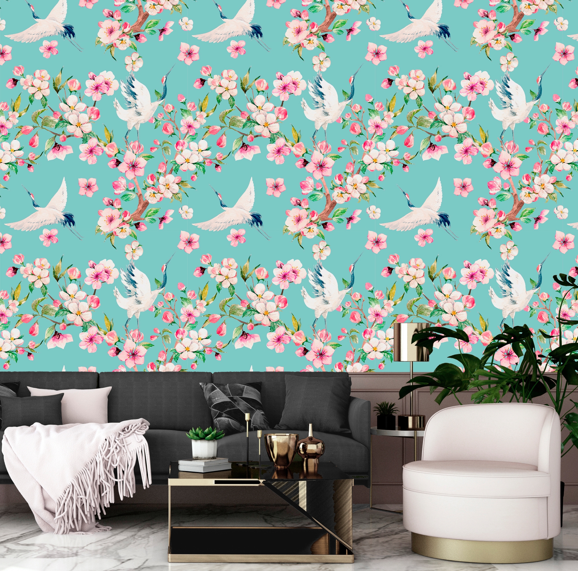 queence Papier peint vinyle »Anja« Motif | botanique | floral | imprimé | naturellement | à motifs 90x250cm, selbstklebend, kinderleichte Anbringung, , Sticker