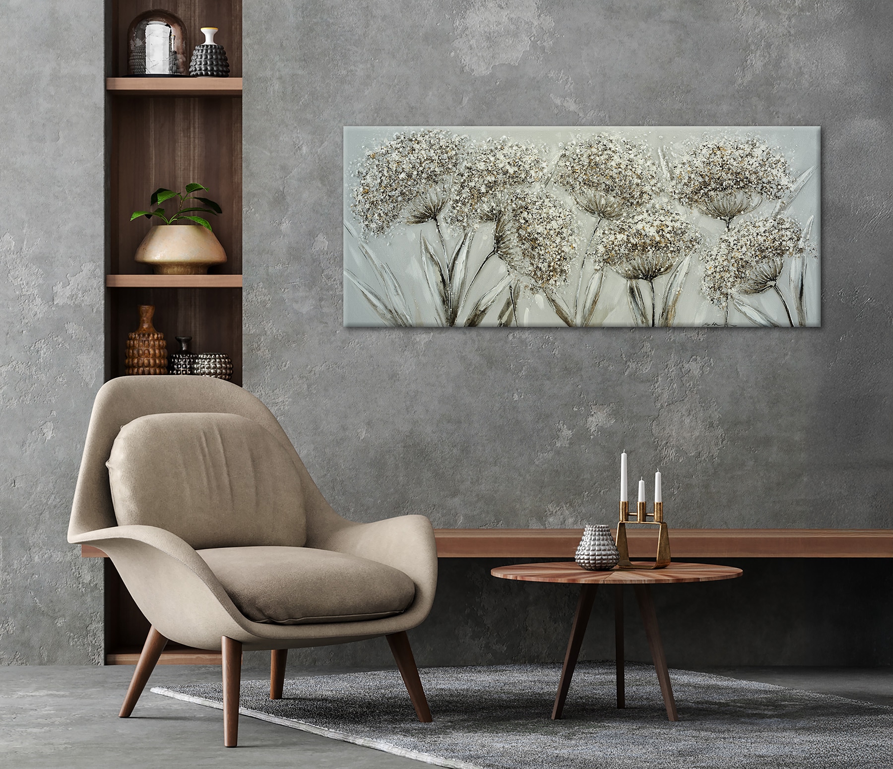 Bönninghoff Ölgemälde »handarbeit PUSTEBLUMEN XXL 60x140 cm – Wandbild Kunst Deko« Blumen | Blumenbilder | Natur handgefertigt, jedes Bild ein Unikat