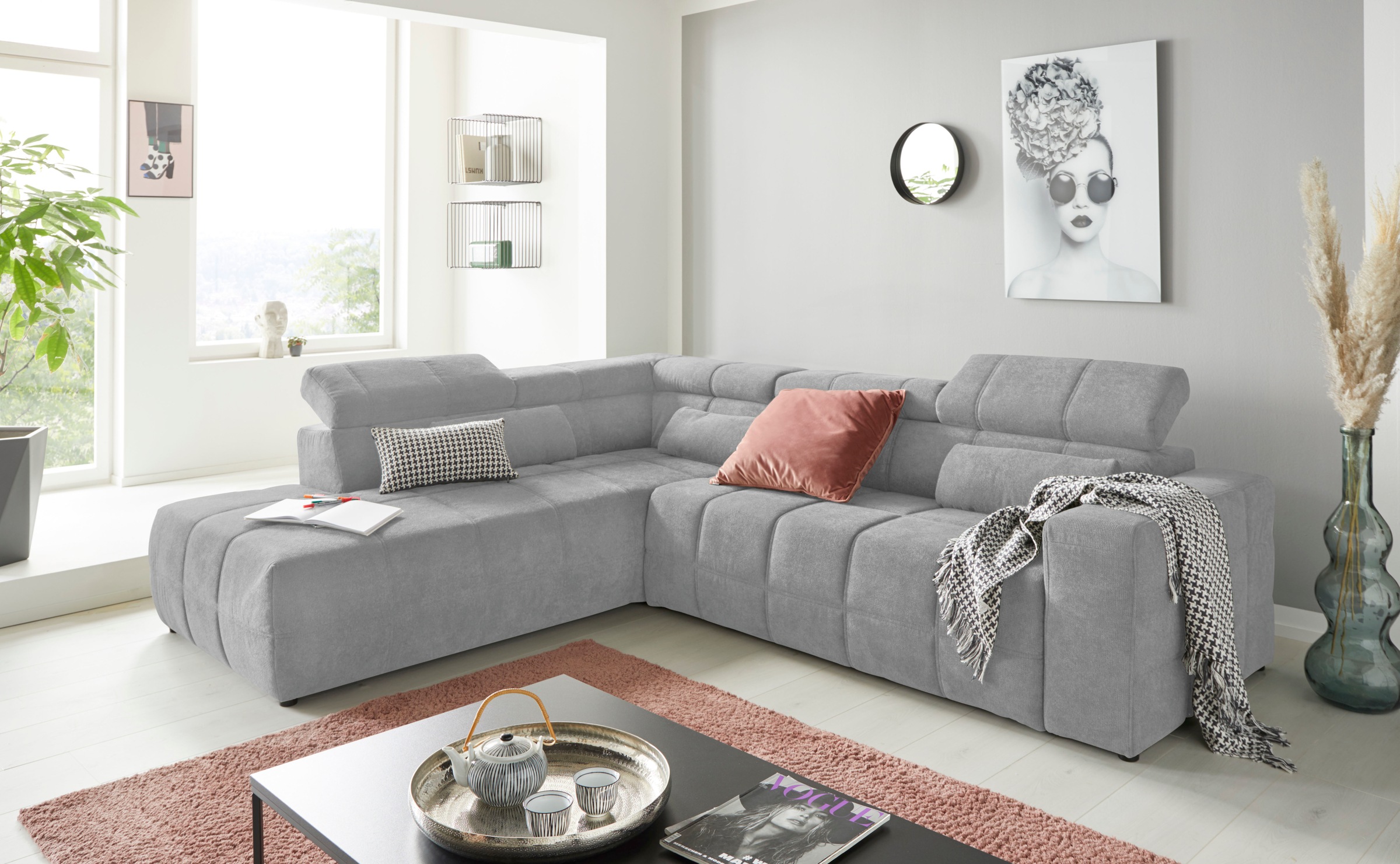 Image of DOMO collection Ecksofa "BRANDON L-Form, auch in Leder" inklusive Kopfteilverstellung, wahlweise mit Sitztiefenverstellung