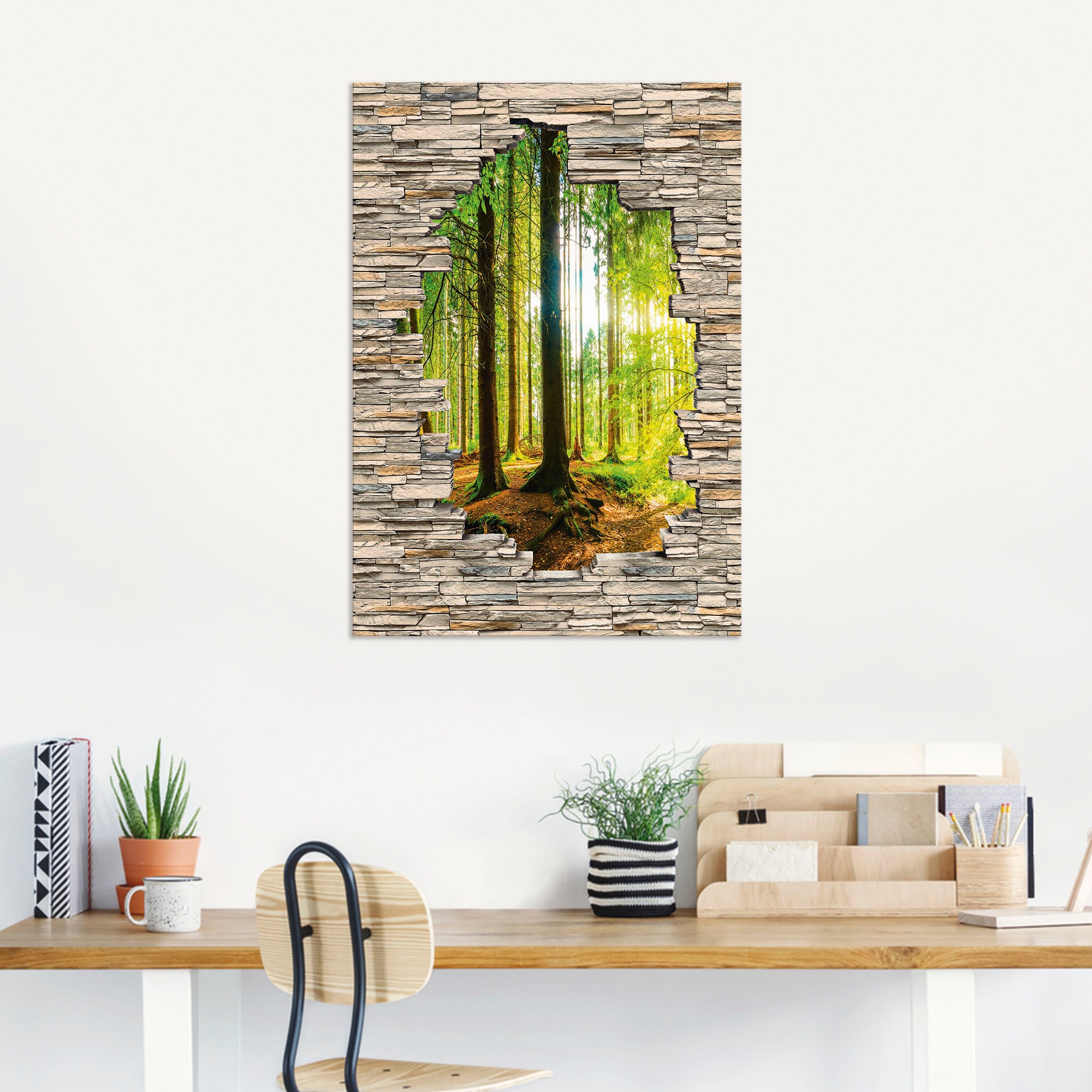 Artland Wandbild »Wald mit Bach Blick Stein Mauer«, Waldbilder, (1 St.), als Alubild, Outdoorbild, Poster, Wandaufkleber in verschied. Grössen