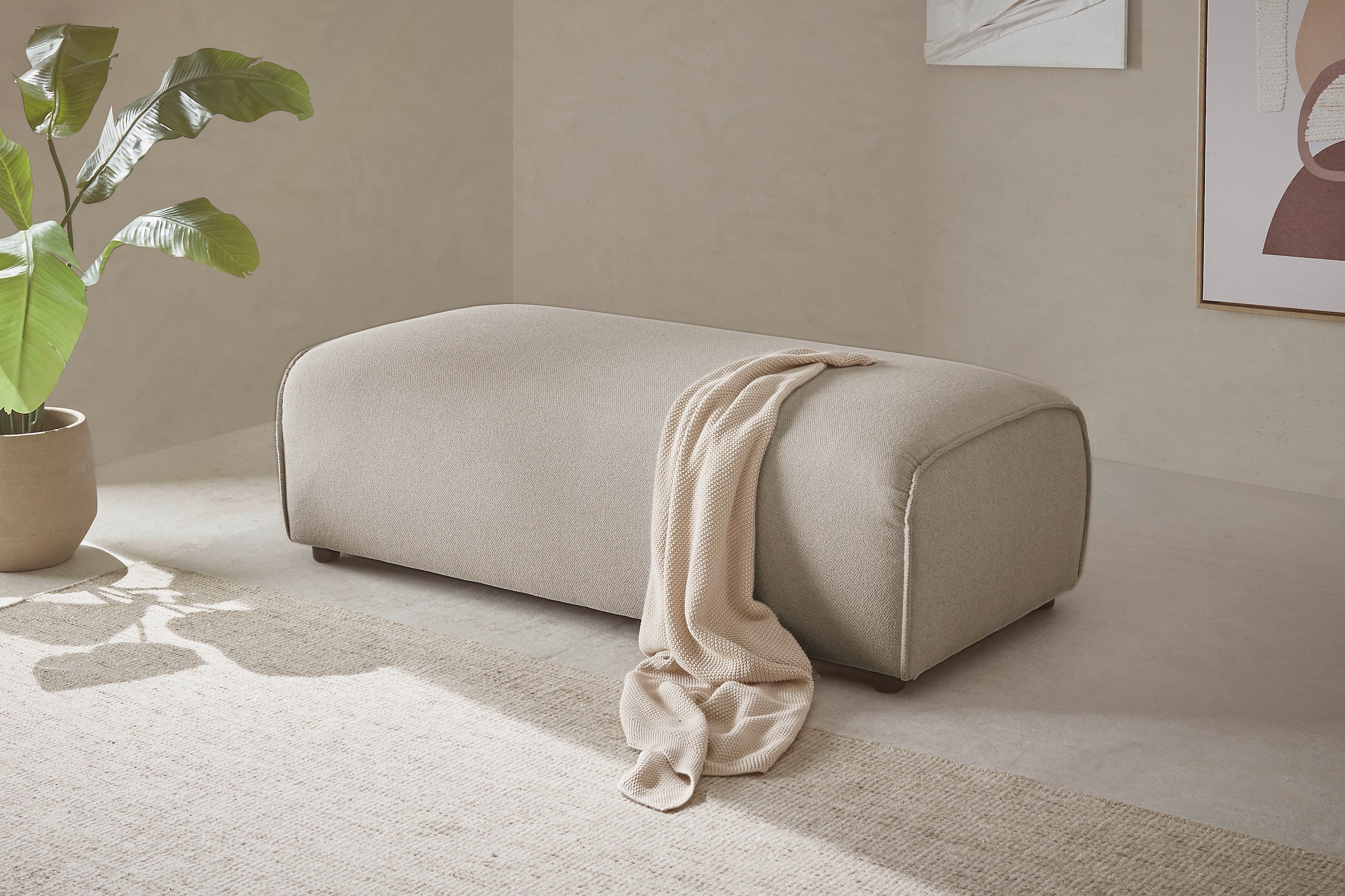 LeGer Home by Lena Gercke Hocker »PIARA, Polsterhocker mit Kedernaht, Cord, Leinenoptik o. Strukturstoff«, zur Serie PIARA, rechteckig, schwarze Füsse, bequemer Sitzkomfort