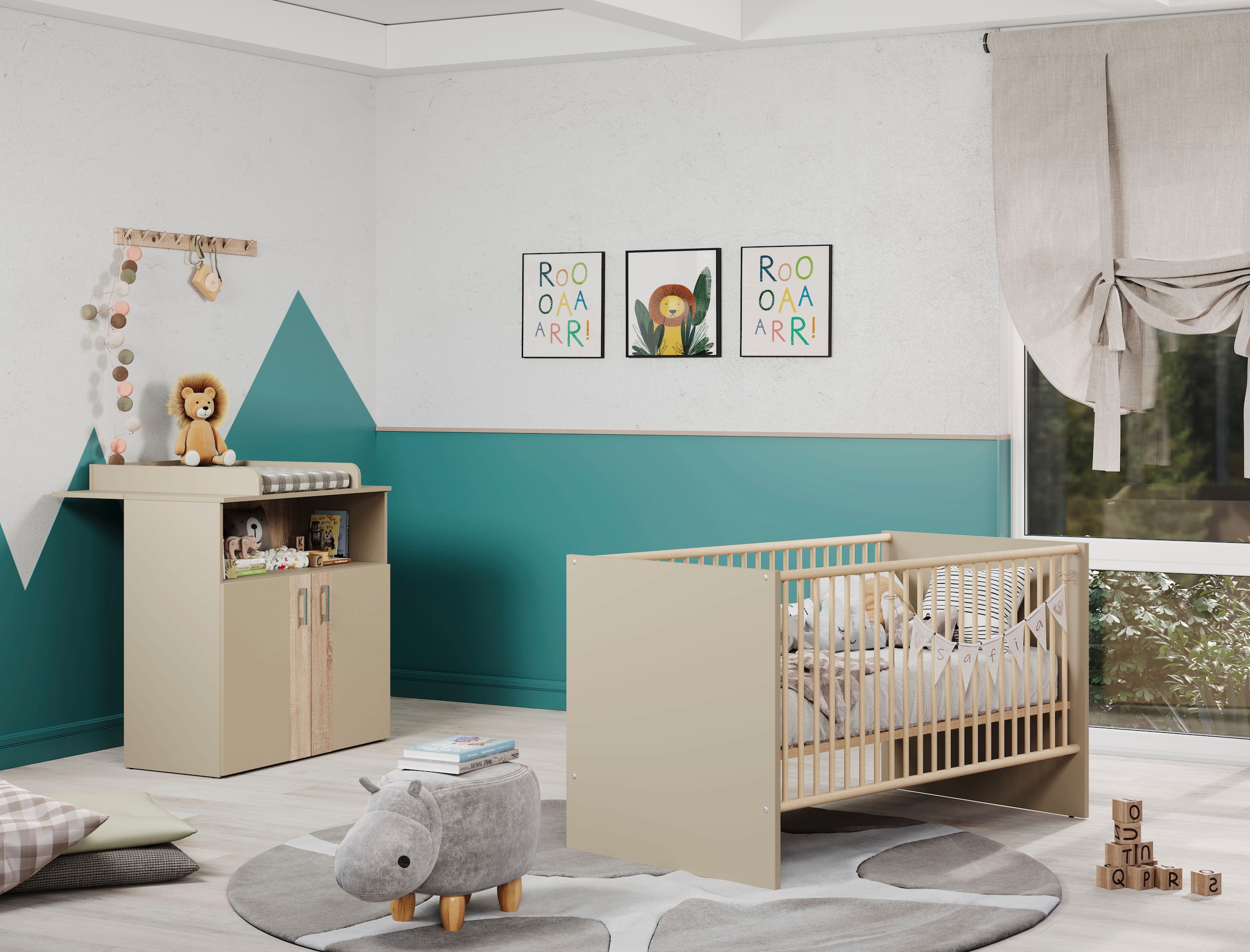 trendteam Ensemble de meubles pour bébé »Beja« Ensemble, 2 tlg. Babyzimmermöbel: Kinderbett und Wickelkommode - silberfarbene Griffe