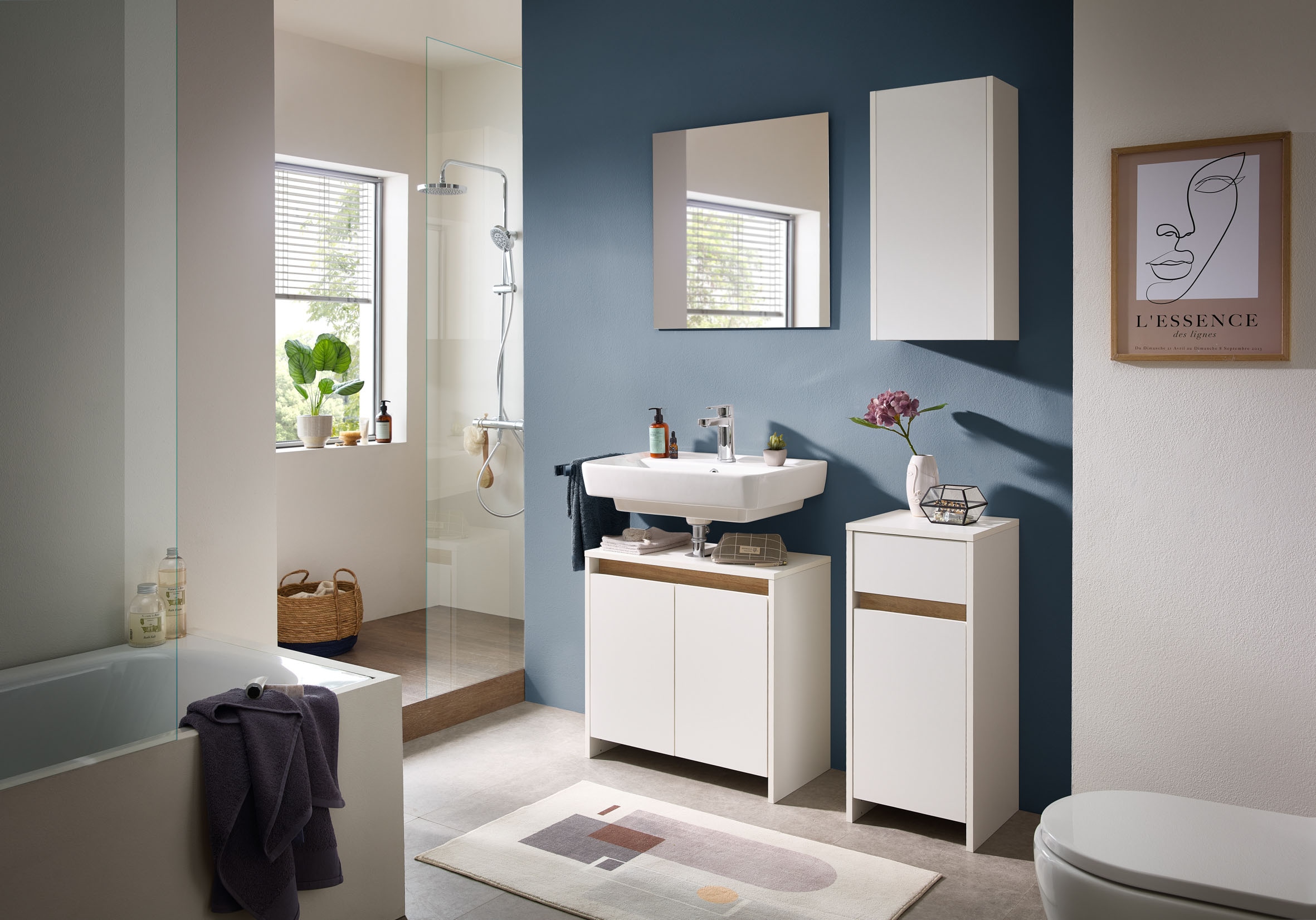 Saphir Ensemble de meubles de salle de bain »Quickset 100, 4-teilig, mit Holzeinlegeböden, 61,6cm breit« 4 cuis tlg.