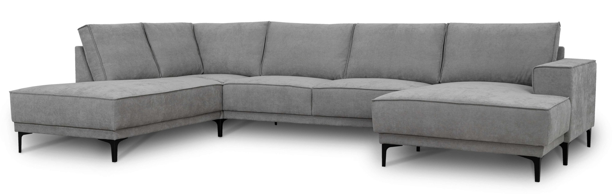 PLACES OF STYLE Wohnlandschaft »XXL Sofa Oland, Struktur, Flachgewebe, Luxus-Microfaser, Boucle« U-Form, 345 cm, Wellenunterfederung, Skandi-Design, Metallfüsse