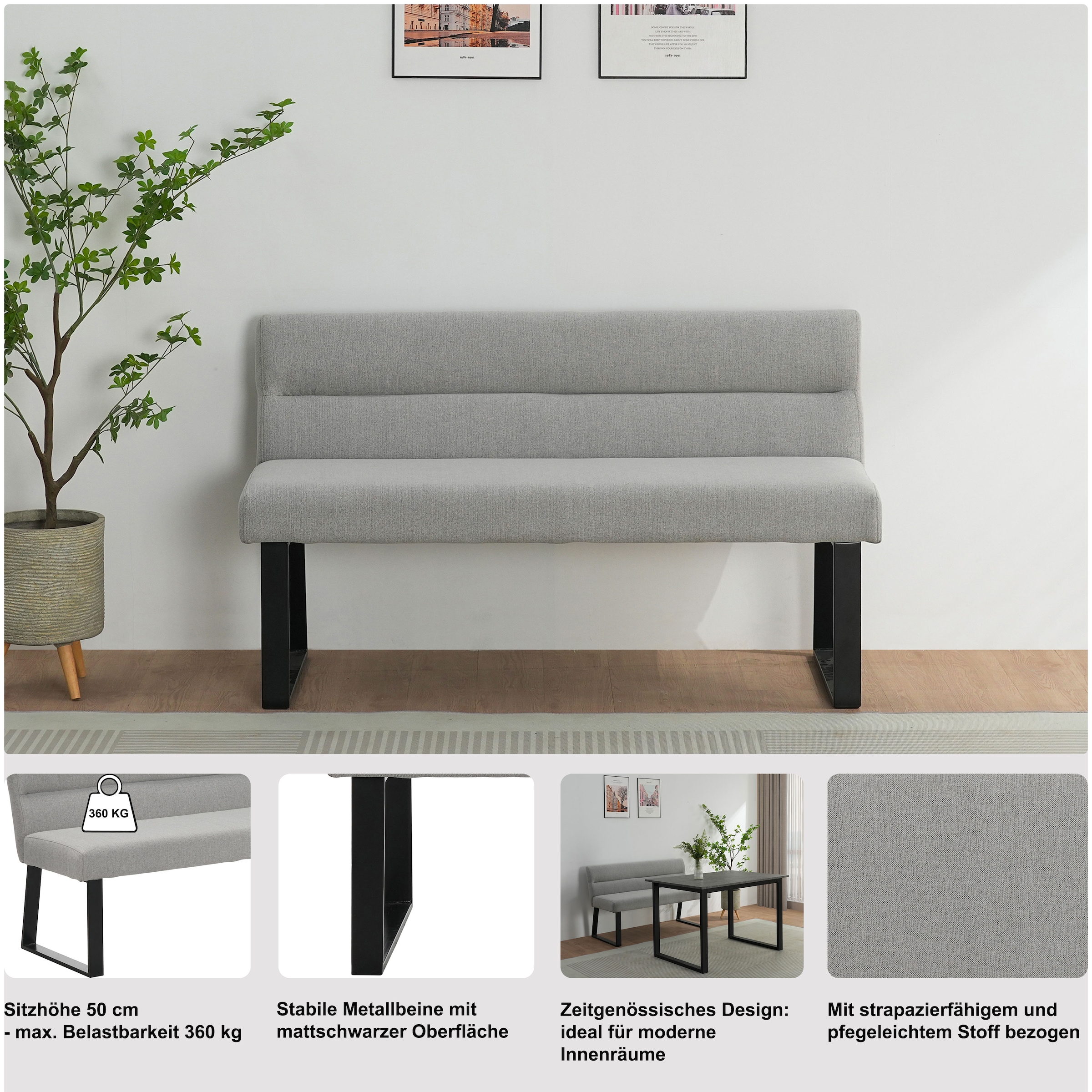 GOODproduct Essbank »Ivanna« schwarze Metallbeine, pflegeleichtem Webstoff Bezug, Breite 140 cm