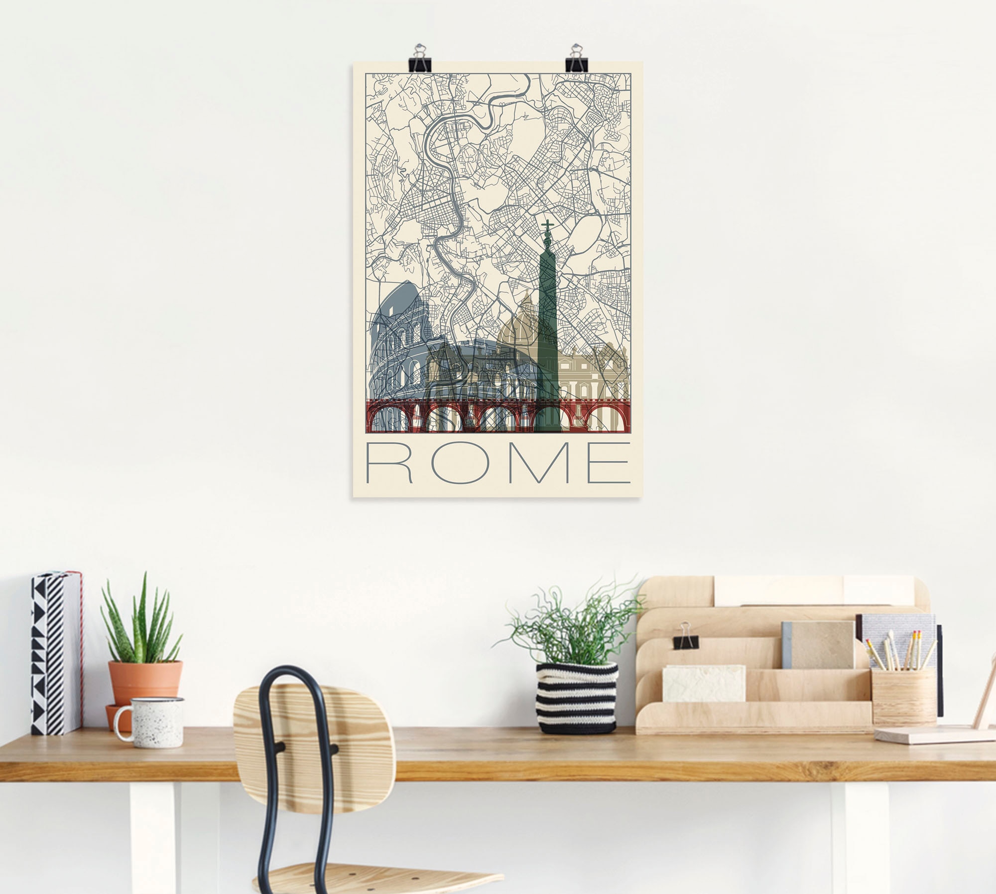 Artland Poster »Retro Karte Rom Italien und Skyline«, Italien, (1 St.), als Alubild, Leinwandbild, Wandaufkleber oder Poster in versch. Grössen