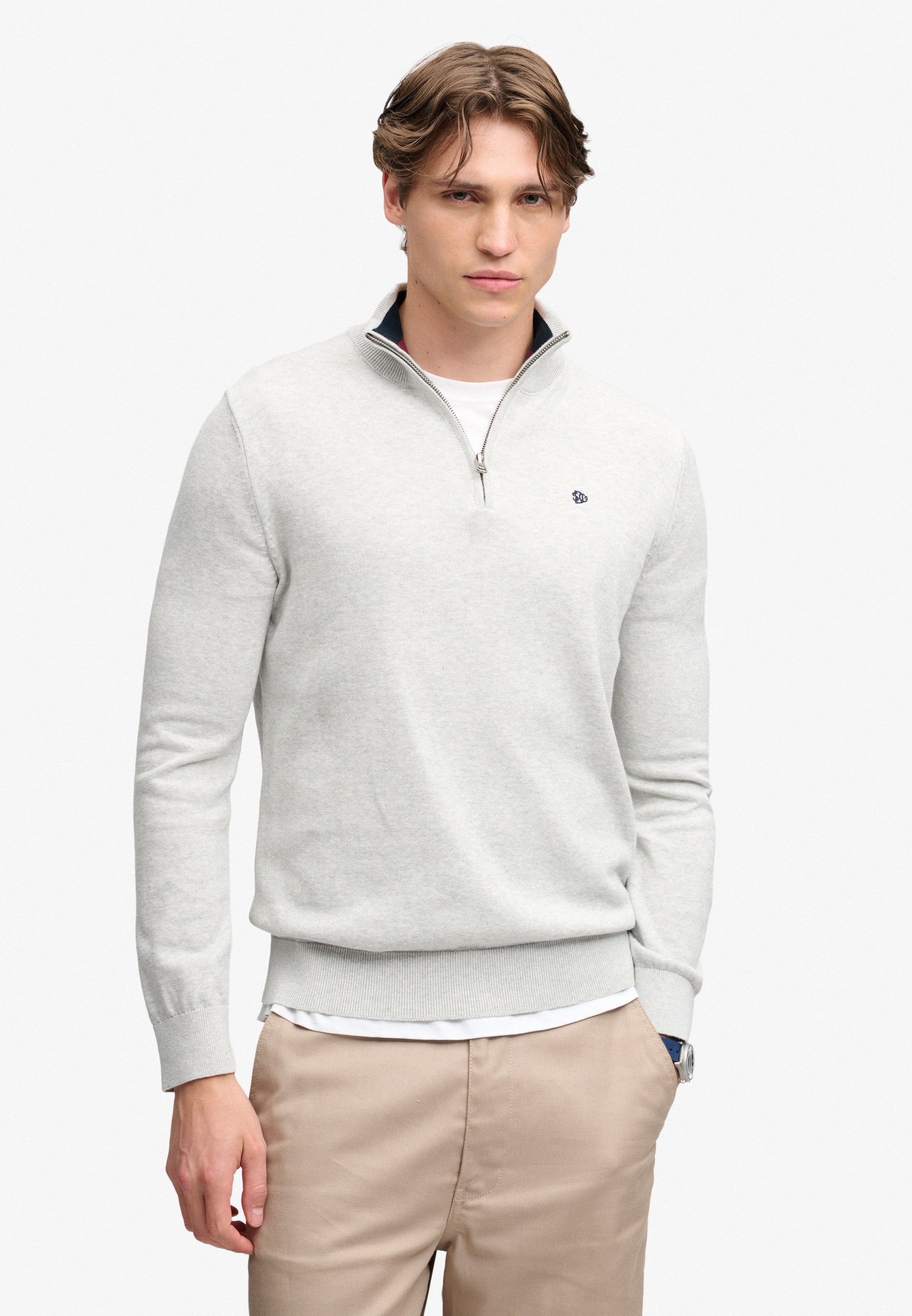 Image of Superdry Strickpullover "PREP ESSENTIAL COTTON HALF ZIP" Baumwolle, slim fit